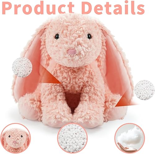 Miniatura 3 de Peluche de conejo rosa, conejito con peso, lindos juguetes de peluche para niños, muñeca suave con orejas para niñas, cumpleaños, Navidad, Pascua