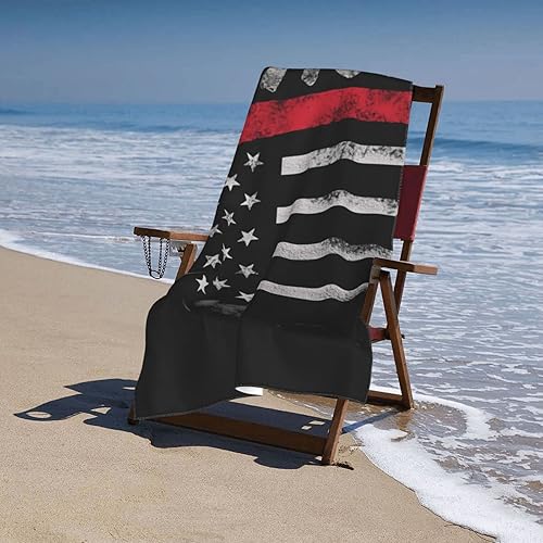 Miniatura 3 de Decktt Toalla de playa de bomberos con bandera de línea roja fina, 32 x 52 pulgadas, toalla de camping de microfibra de secado rápido, súper