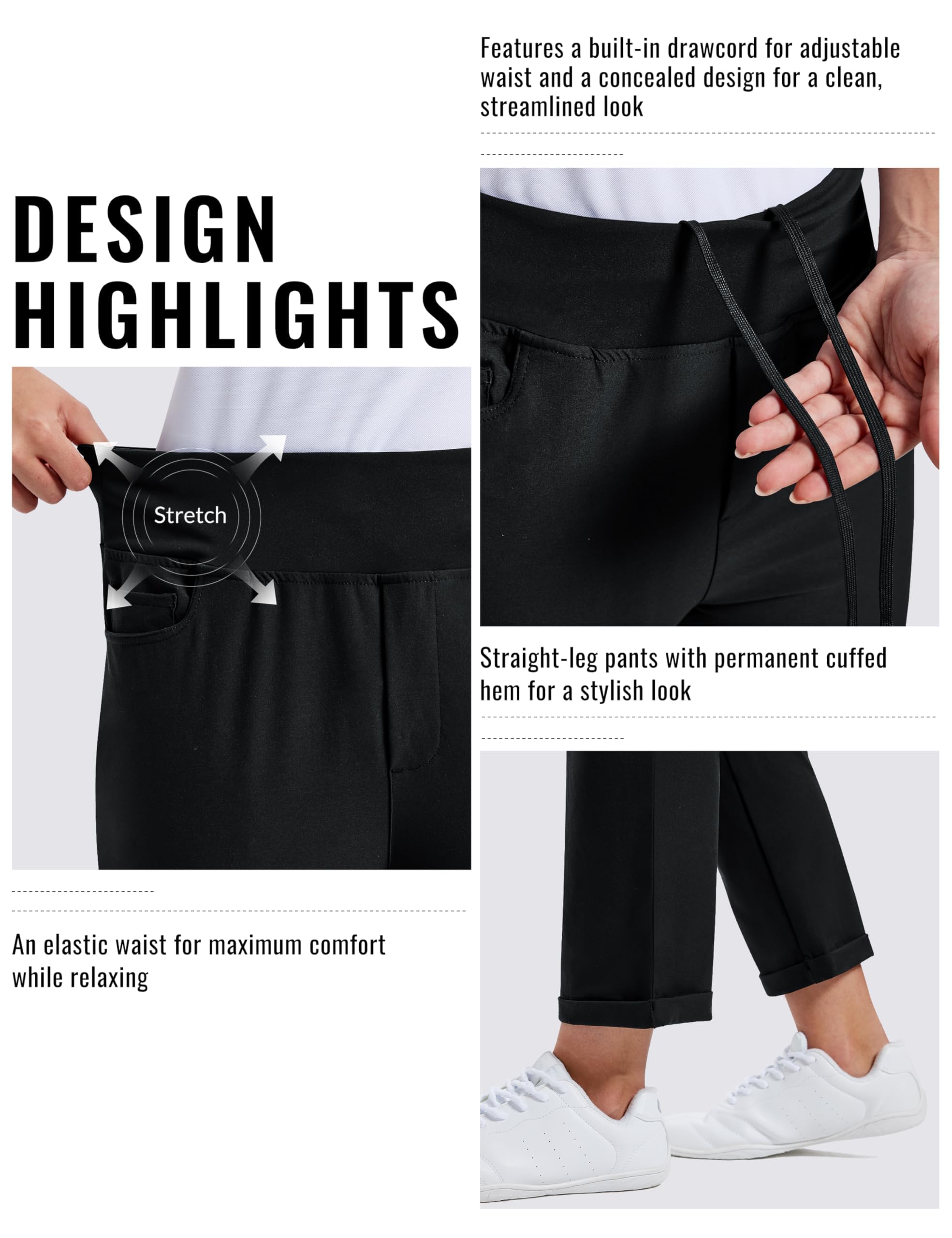 MoFiz Pantalon de Golf pour Femme avec Poches Pantalon Bureau de Extensible Pantalons de Business avec Ceinture élastique imperméable pour Sport, Voyage et Travail UPF50+