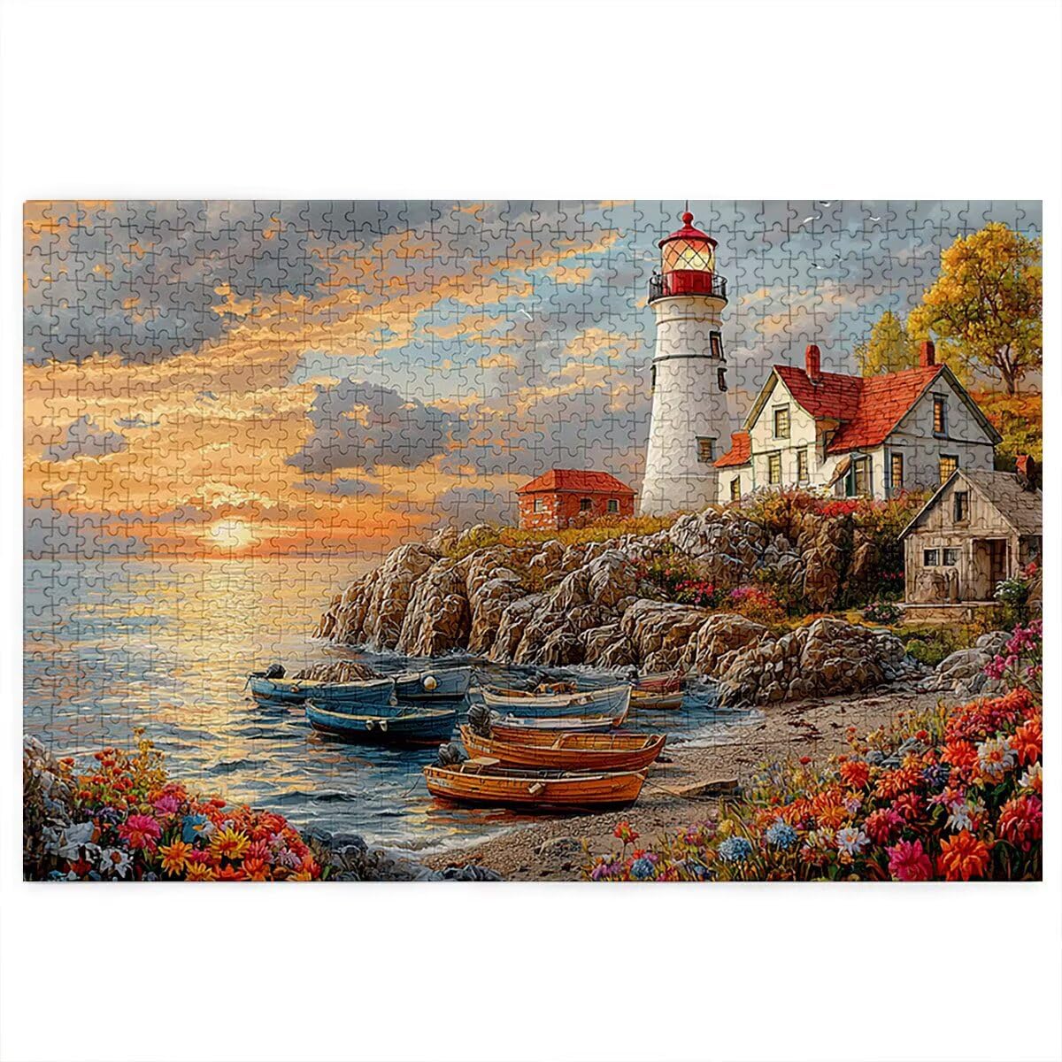 Puzzle 5000 elementów, zachód słońca, latarnia morska, 5000 elementów, drewniane puzzle dla dorosłych, wymagająca łamigłówka, gra logiczna dla całej rodziny, dekoracja pokoju, prezenty dla kobiet D-66