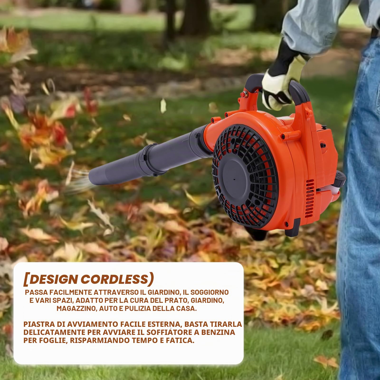 Soffiatore portatile a benzina, soffiatore per foglie, soffiatore senza fili, 26 cc, soffiatore da giardino, 380 CFM, motore raffreddato ad aria a 2 tempi, per foglie, terrazze, giardini