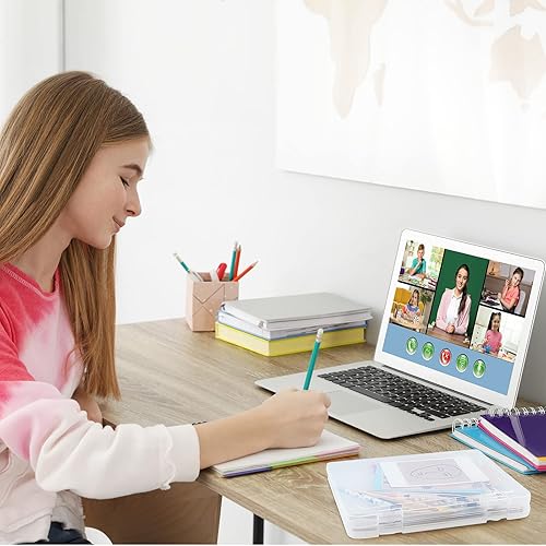 Miniatura 6 de Estuche A4 transparente portátil para proyectos, caja de almacenamiento de papel grueso para álbumes de recortes con asa, caja de archivos de