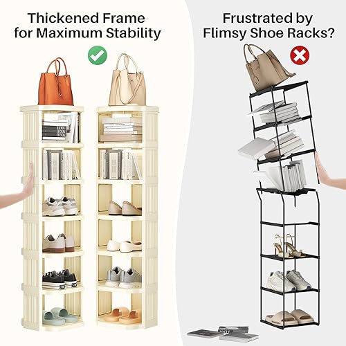 Miniatura 5 de Kitstorack Zapatero vertical Zapatero apilable de 8 niveles para armario DIY organizador de zapatos de pie pequeño estante para espacios pequeños y