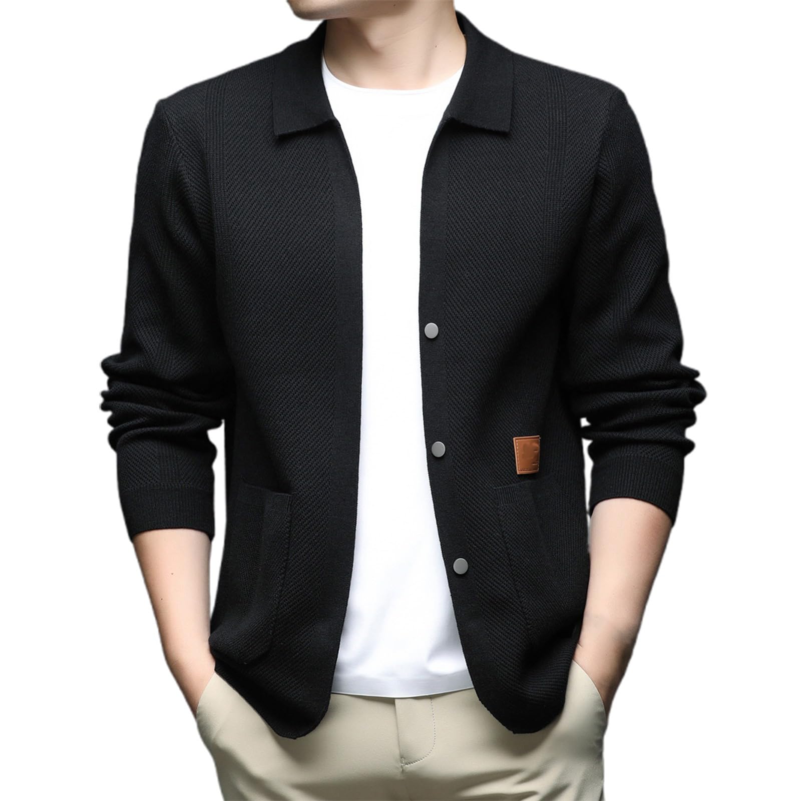 Jersey Cardigan Hombre, Chaqueta De Punto Elegante Hombre con Cuello En V Manga Larga Suéter De Punto con Botones Elegante Ajustado Cárdigan Ligero con Bolsillos para Otoño E Invierno
