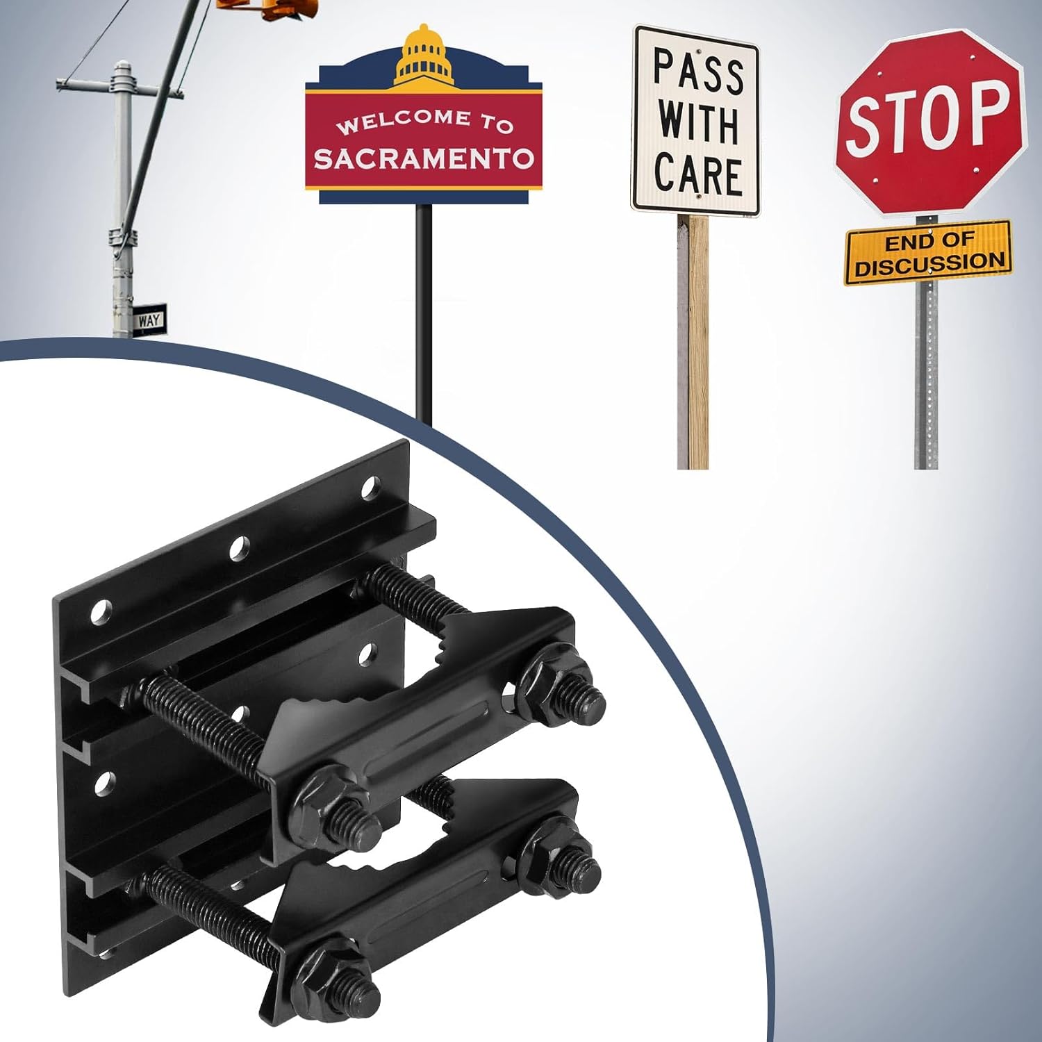 Antenna Pole Mount, Black Metal Mounting Bracket, Pole Clamps Sign Bracket Security Camera Mounting Hardware for Square & Round Tube, Compatible with Diameter ≤ 80mm (3 Pcs, Large)