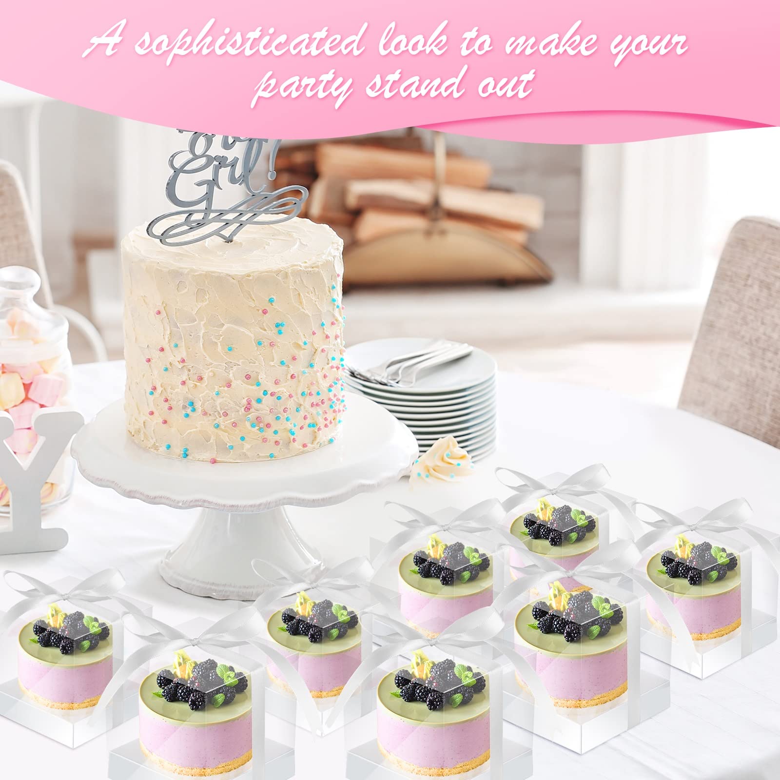 Thenshop 50 scatole trasparenti per cupcake, singole da 8,9 cm, in