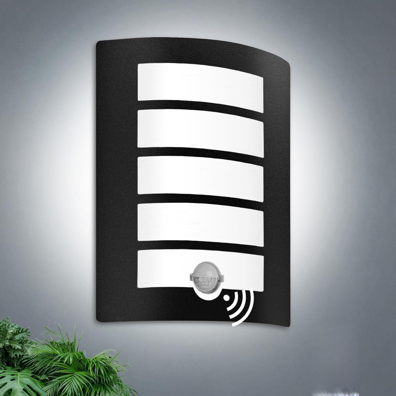 Set di 2 E27 lampade a parete da esterno con sensore di movimento IP44 lampada a parete angolare nero opaco in acciaio inox ABS lampade a parete da esterno per casa balcone (con 2 lampadina)