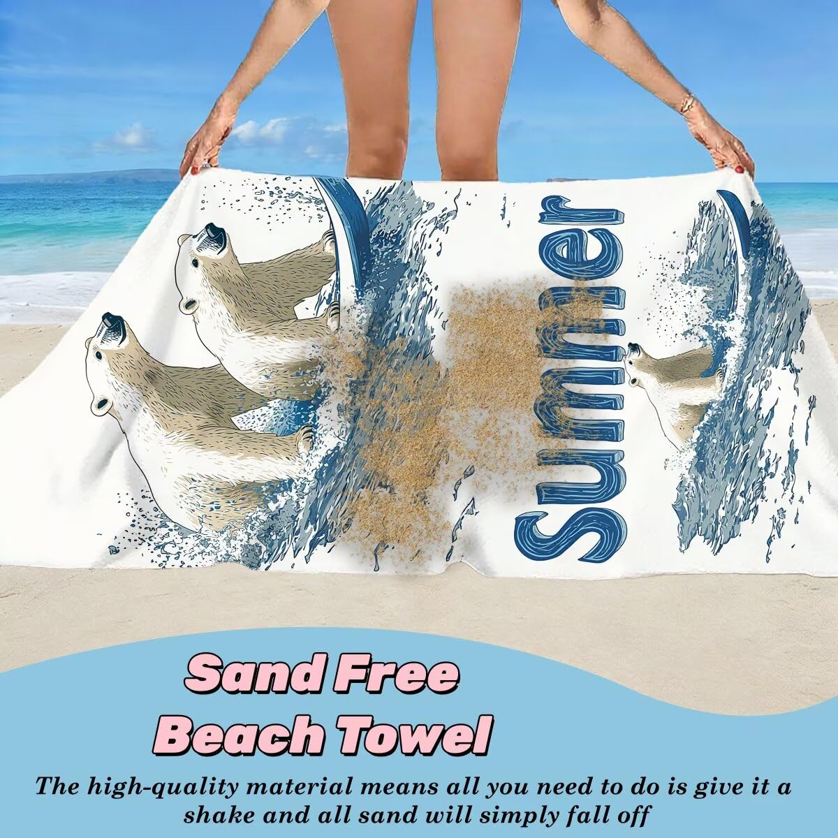 Toalla Playa 80x160 cm, Toalla Gimnasio Microfibra Secado Rapido, Juego de 2 Antiarena Toallas de Playa, Ligera Compacta Toallas Microfibra Grande para Viaje, Regalo Hombre Regalo Mujer (Oso) -4055