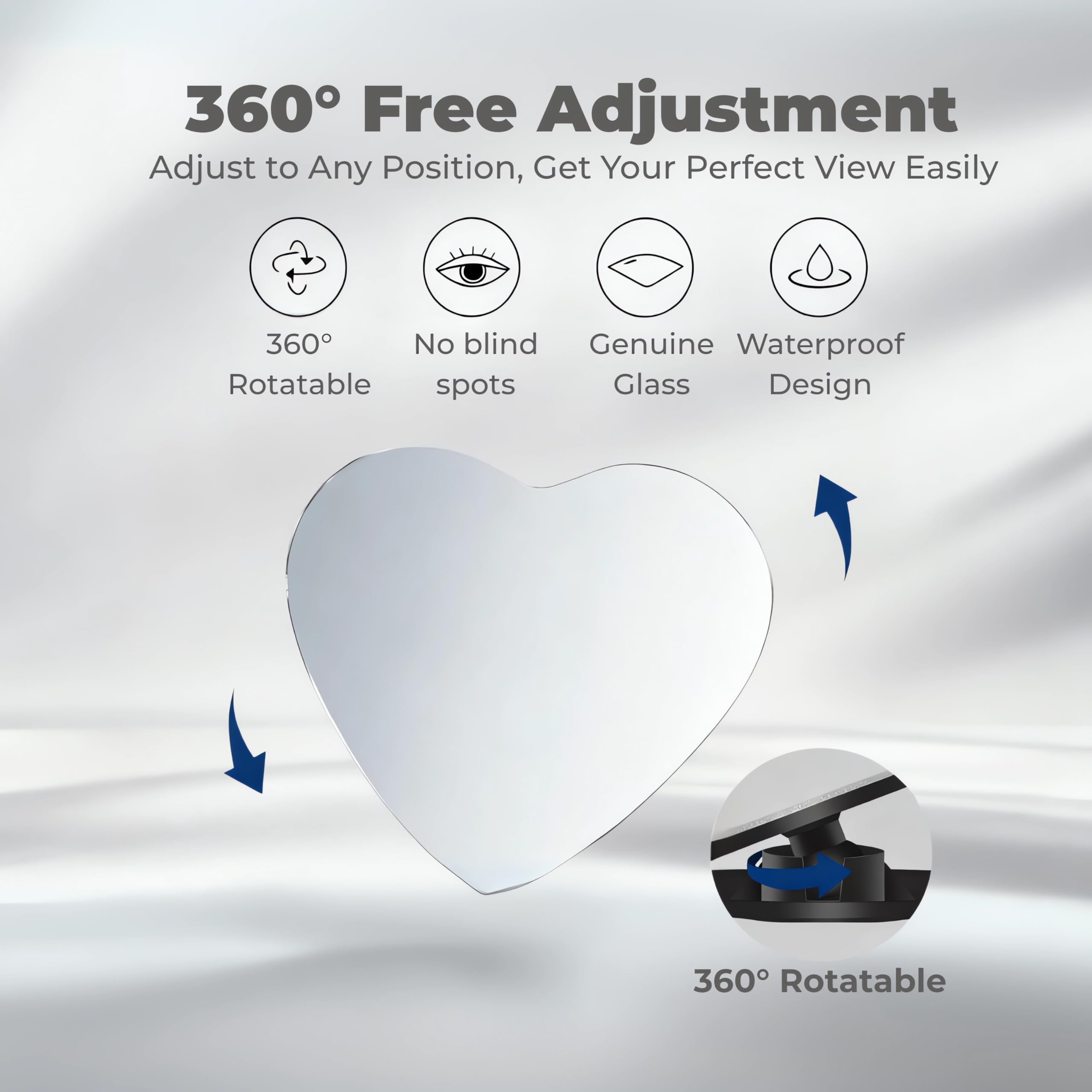 2 pcs Blind Spot Mirrors 2 Heart Shaped HD Glass Convex 360 Wide Angle Side Rear View Mirror — view 5