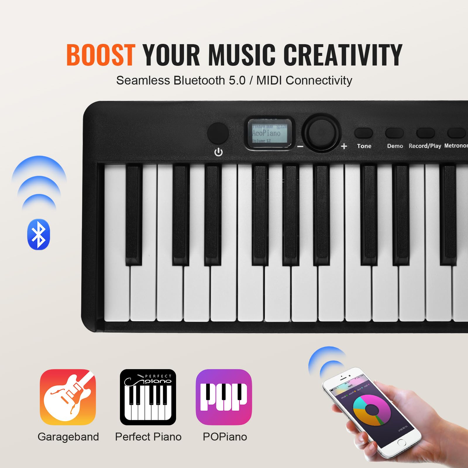 VEVOR E Piano 88 Tasten Faltbares Digital Piano Bluetooth MIDI tragbares elektronisches digitales Klappklavier mit Sustain-Pedaltasche berührungsempfindlichen Tasten Kopfhörern wiederaufladbar Schwarz