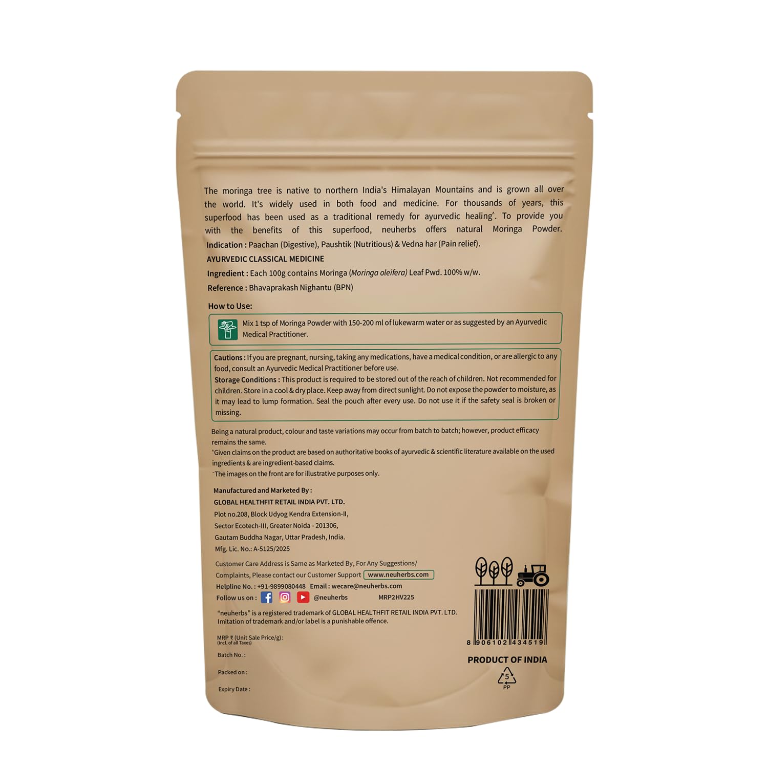Neuherbs Moringa Leaf Powder 200g | Drumstick Leaf Powder for Energy, Immunity & Digestion Support | Rich in Fiber, Iron, Vitamins A & C | 100% Pure Herbal Superfood 4