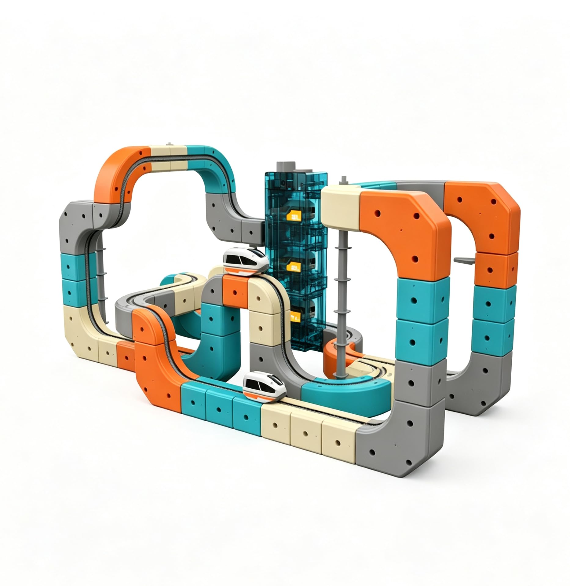 Train Sets, DIY Modular Cube Track Set, Auto Elevator & Track Switch | chain track, 3D Multi-Level Track System, STEM Educational & Problem-Solving, For kids 3 and up