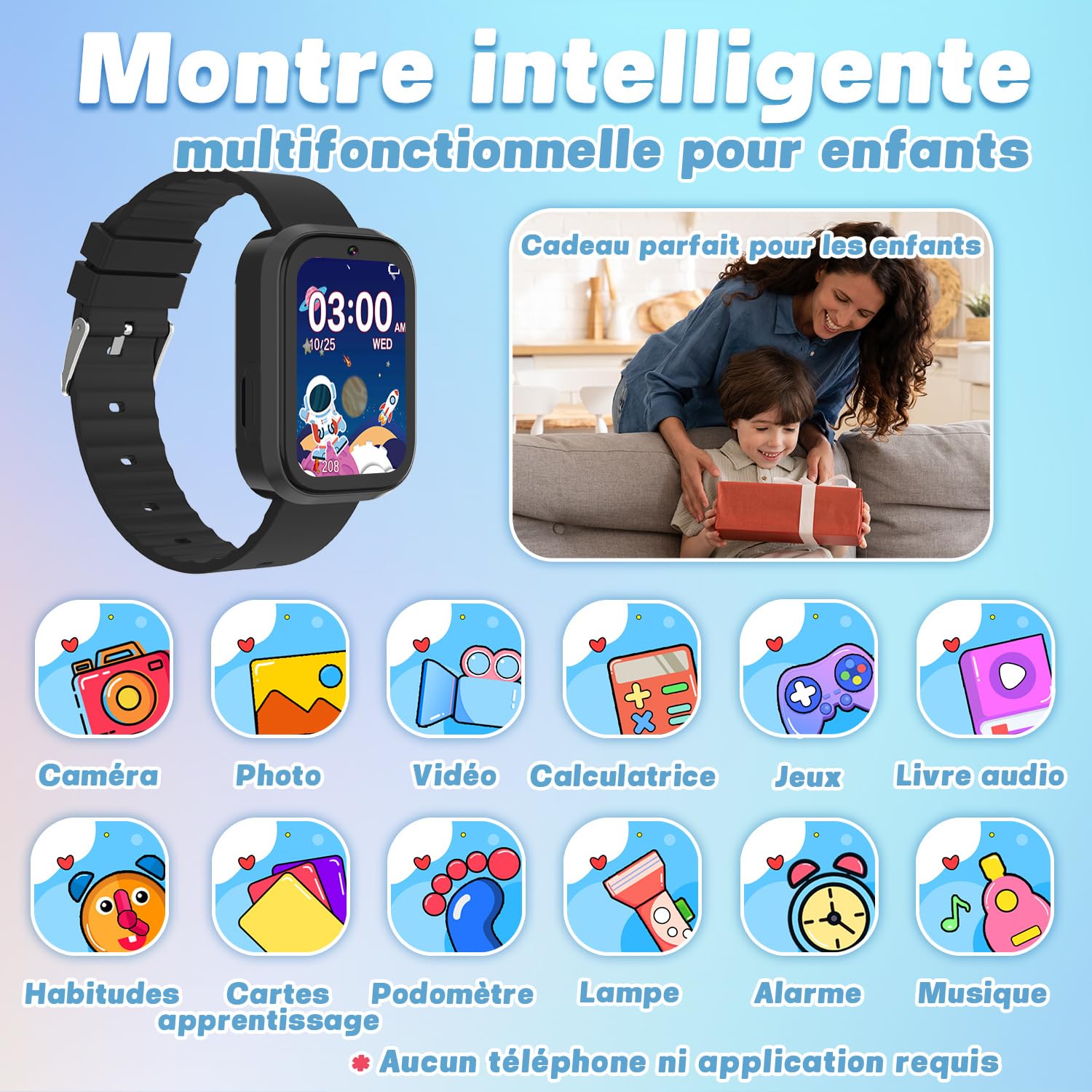 BIGGERFIVE Montre Intelligente pour Enfants pour garçons de 4 à 10 Ans, 22 Jeux Amusants, caméra à écran Tactile HD, Lecteur vidéo, Livre Audio, Suivi des habitudes, podomètre, Jouets éducatifs