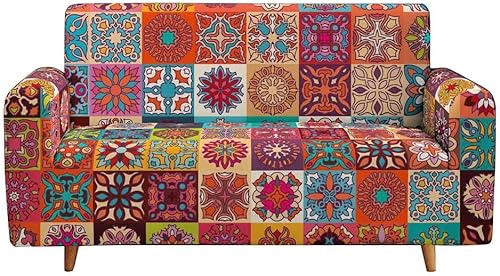 Miniatura 1 de Funda elástica para sofá con estampado bohemio, funda elástica para sofá floral con mandala, protector universal de muebles para sofás de 3 plazas