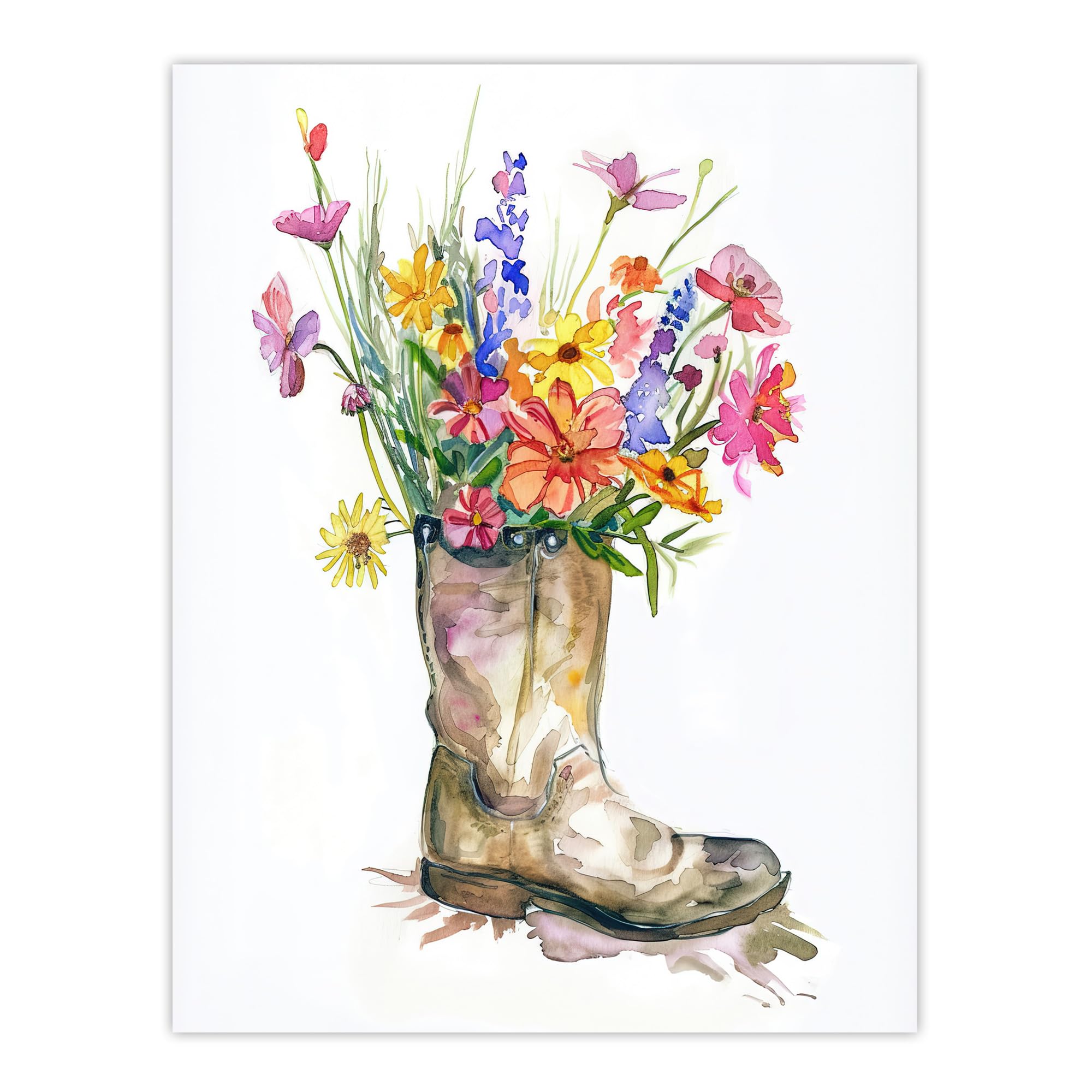 Artery8 Colourful Wildflower Bouquet in Army Boot Vase Living Room Extra Large XL Wall Art Poster Print