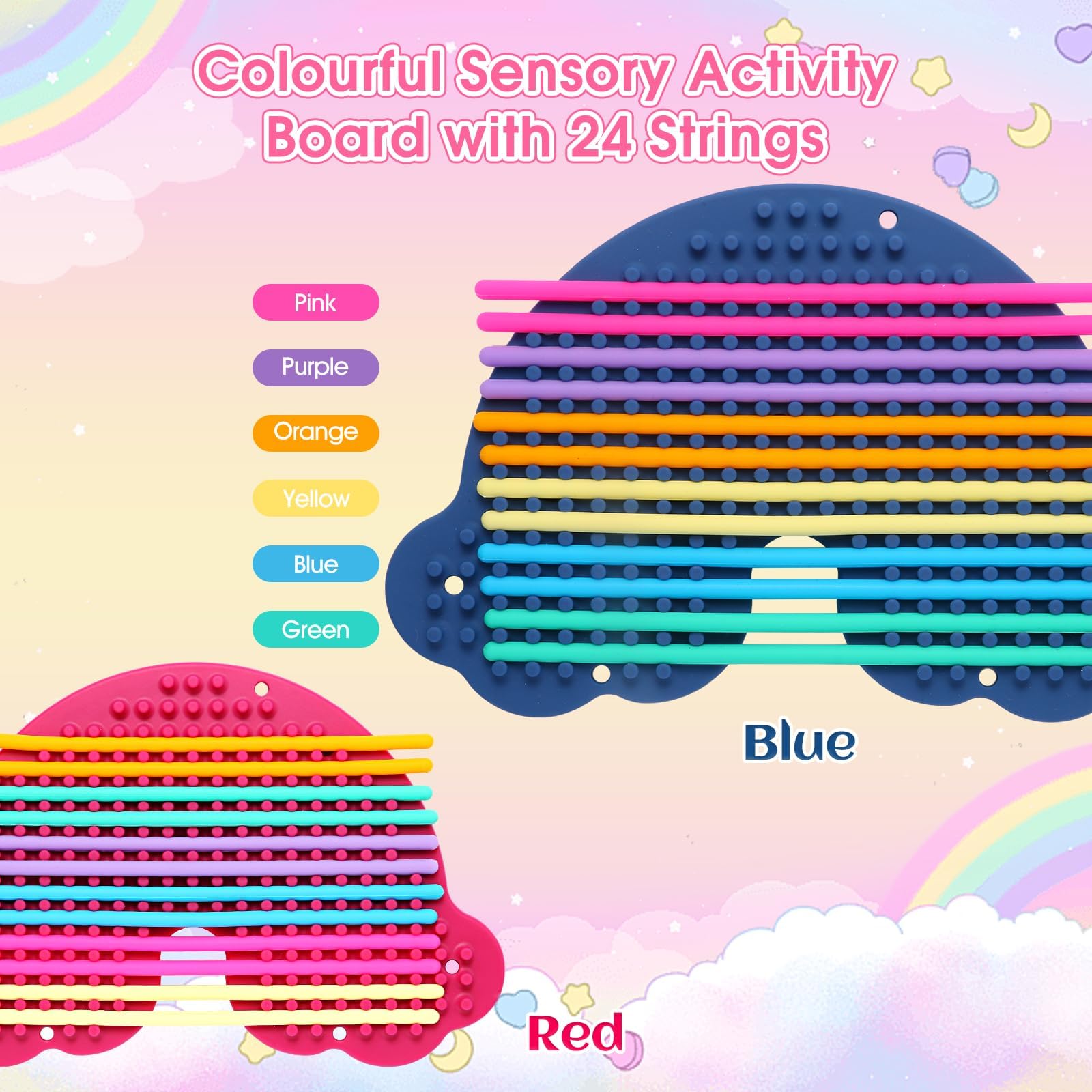Sensory Activity Board Fidget Toys, Silicone Stress Relief Toys with Travel Bag, Rainbow, Ages 3+ (Red & Dark Blue(2pcs)) - Image 4
