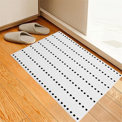 Miniatura 8 de Tapete bohemio para puerta de entrada interior, antideslizante, con lunares geométricos en blanco y negro, lavable, tapete absorbente para