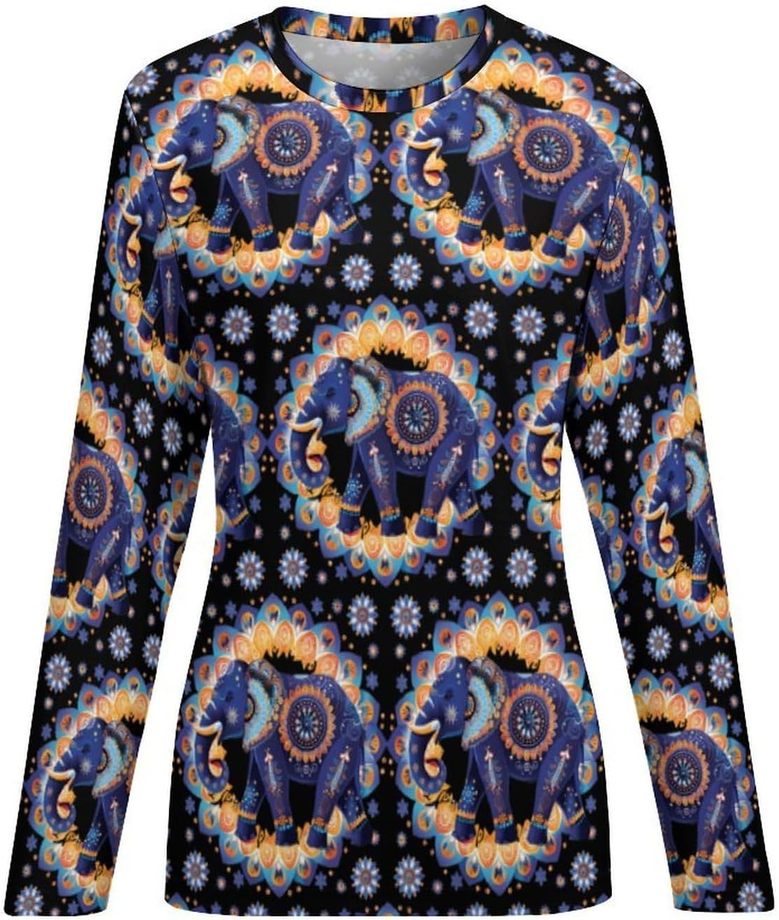 Elephant Mandalas Flower Women's Pajama Top Sleepwear Pajamas Sleep T-Shirt Long Sleeve Shirt Crewneck Tee