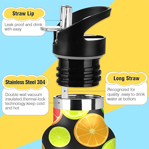 Miniatura 3 de Botella de agua personalizada para niños, botella de 20 onzas para niños y niñas, sin BPA, rebanadas de frutas cítricas coloridas