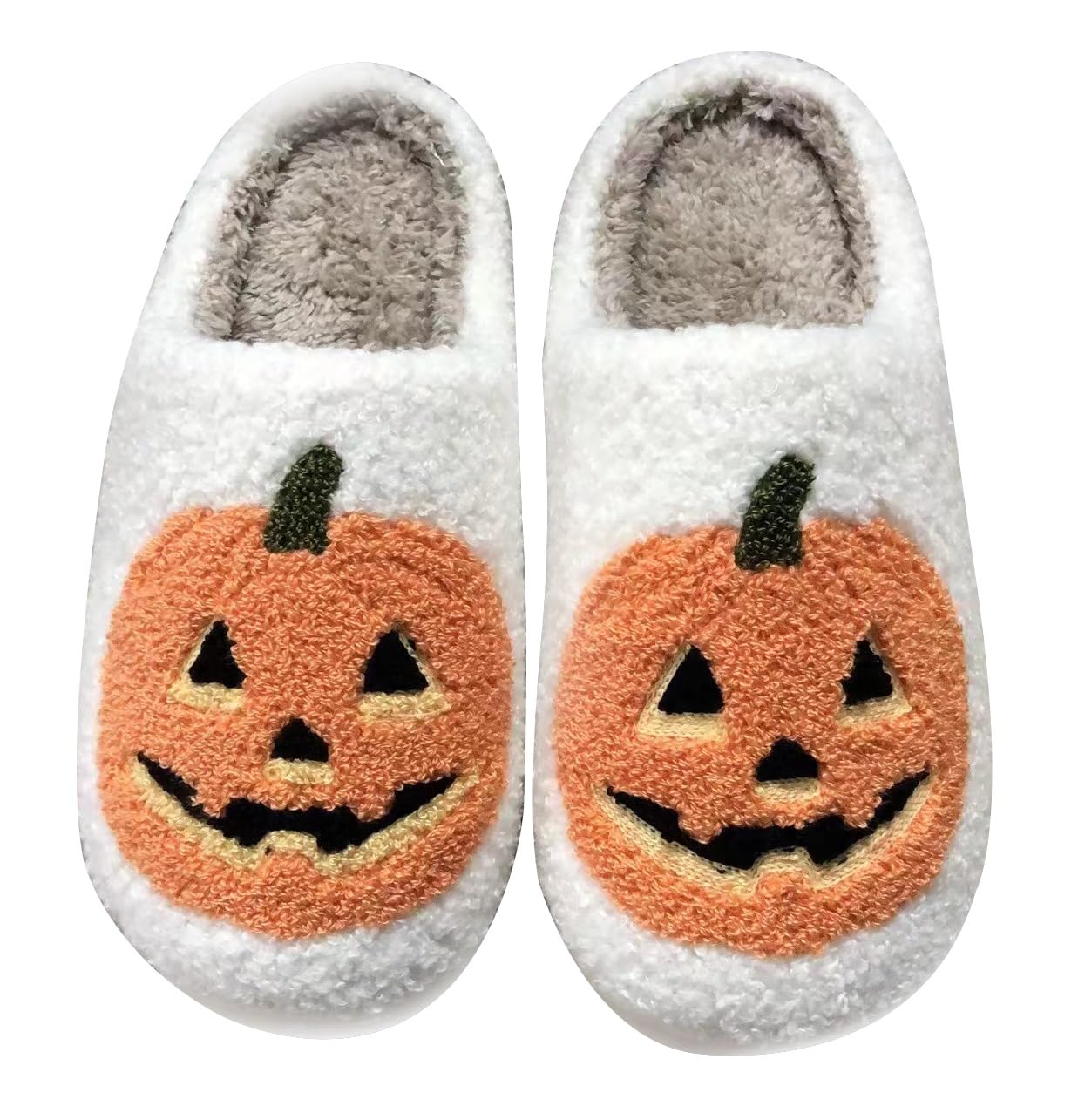 Halloween Pumpkin Slippers for Women Men Spooky Slides Soft Plush Fuzzy House Slippers Indoor Outdoor Shoes