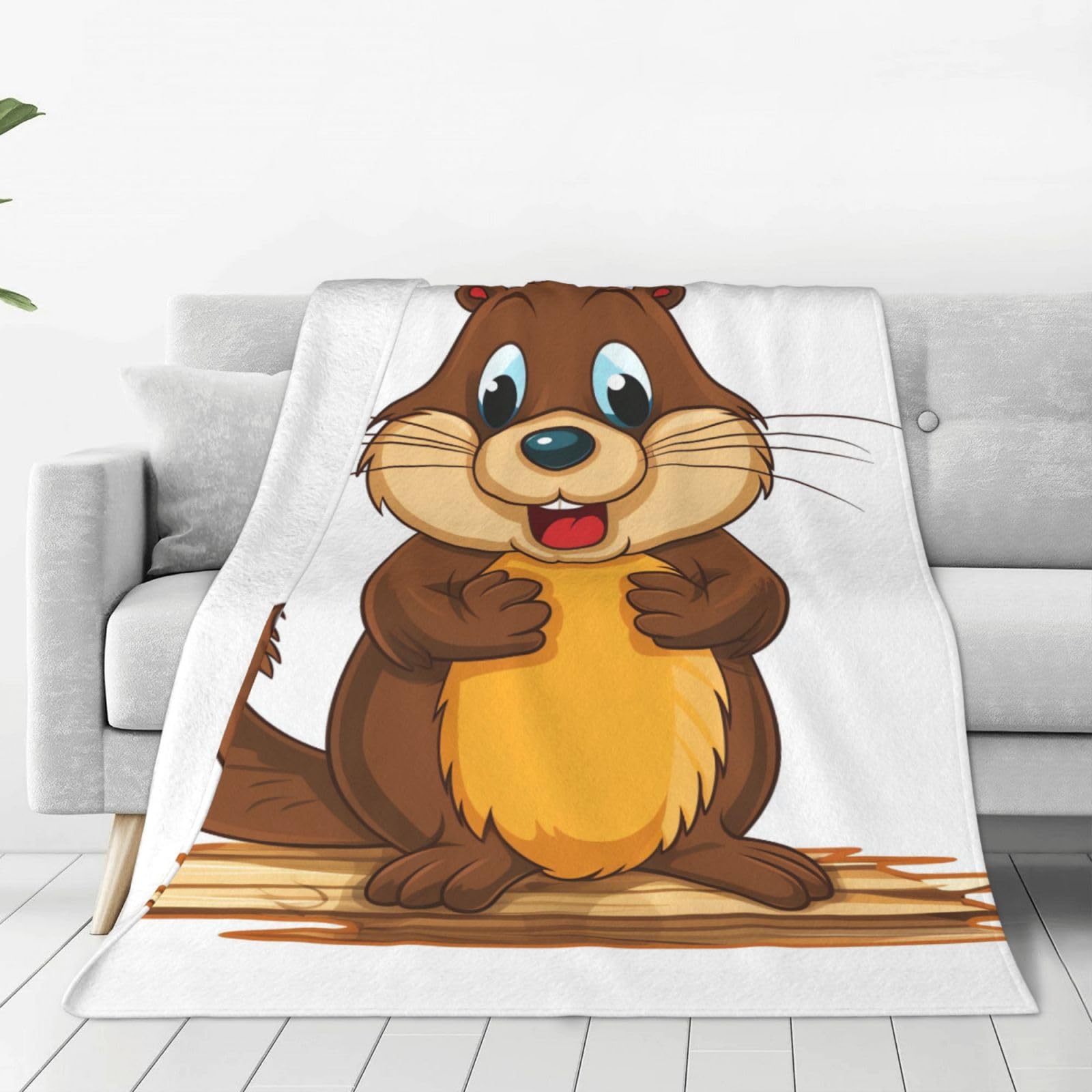 KLOPH Cartoon Animated Beaver Throw Blanket 50"x40" Flannel Fluffy Warm Blanket for Couch, Reversible Plush Blankets for Bed, Comfy Fuzzy Blanket for Sofa, Plush Lightweight-Blankets for All Season