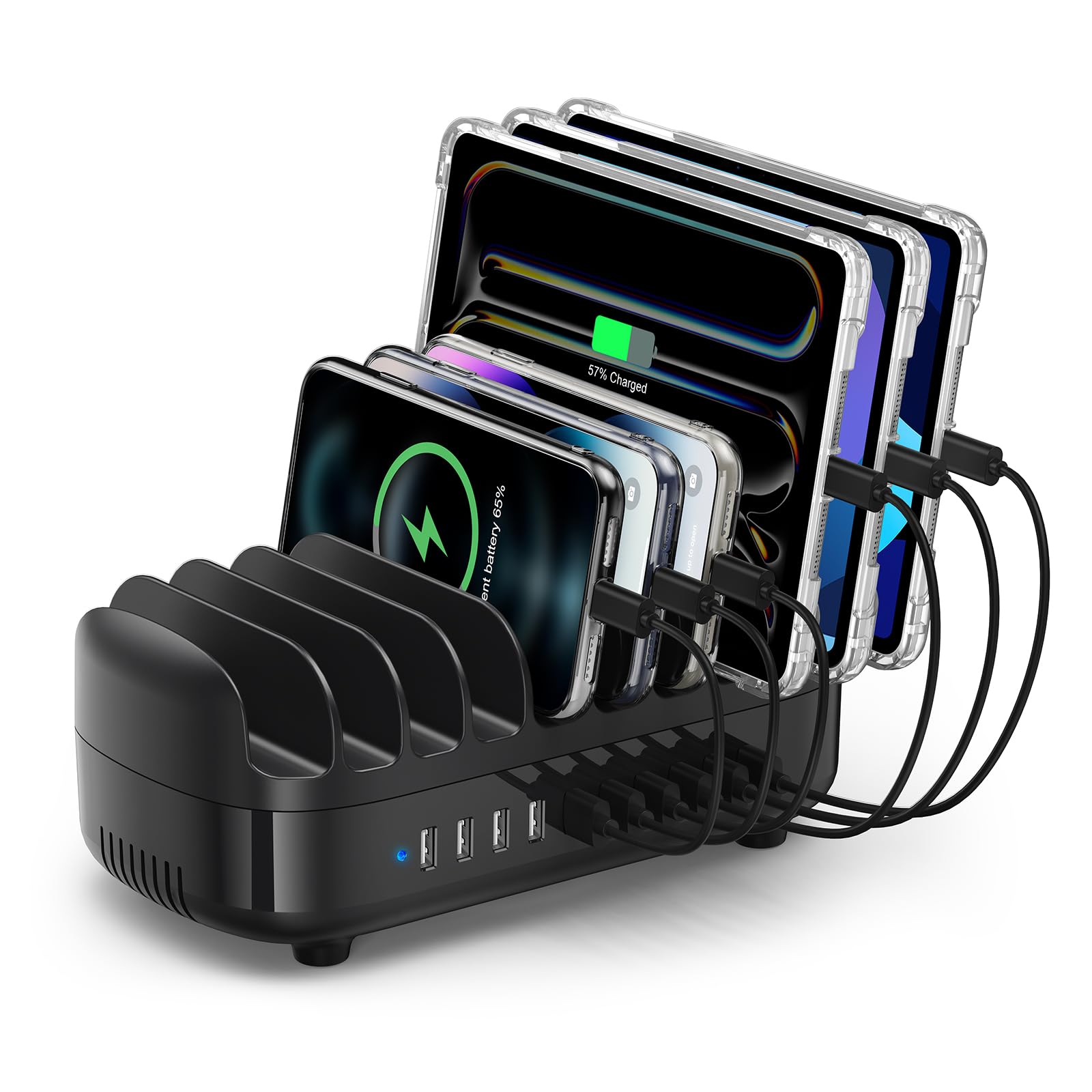 ORICO 120W Estación De Carga para Múltiples Dispositivos, 10 Puertos USB Estación De Carga con Ventilador De Refrigeración, Compatible con iPhone, iPads, Android y Tabletas, Negro