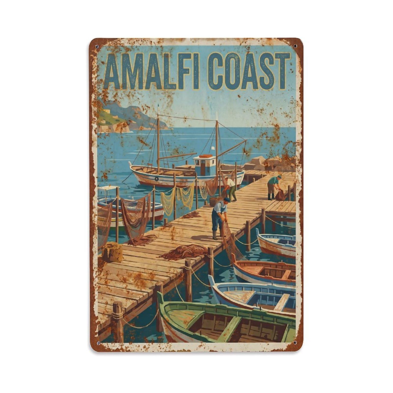 Vintage Travel Dock Italy Fishing Metal Tin Sign