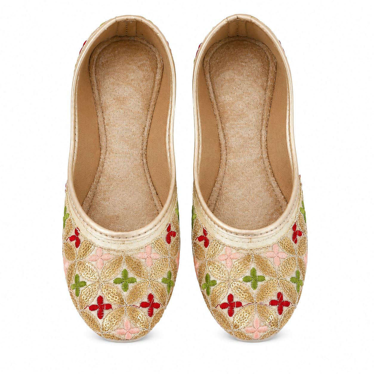 Women's Embroidered Ethnic Jutti Flats | Soft Cushioned Slip-On Traditional Mojari Shoes | Comfortable Handmade Ballet Flats for Wedding, Festive & Casual Wear | Beige Multi-image-30