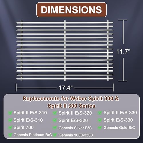 Miniatura 15 de QuliMetal Rejillas de parrilla de 17.5" para Weber Spirit 300 y Spirit II 300 Series, Spirit E/S-310 E/S-320 E/S-330, Spirit 700, Genesis