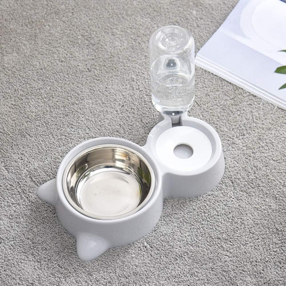 Baluue Pet Dual Water Food Feeder for Cats and Dogs Automatic Drinking Bowl Smooth Convenient Grey Color for Home Decor