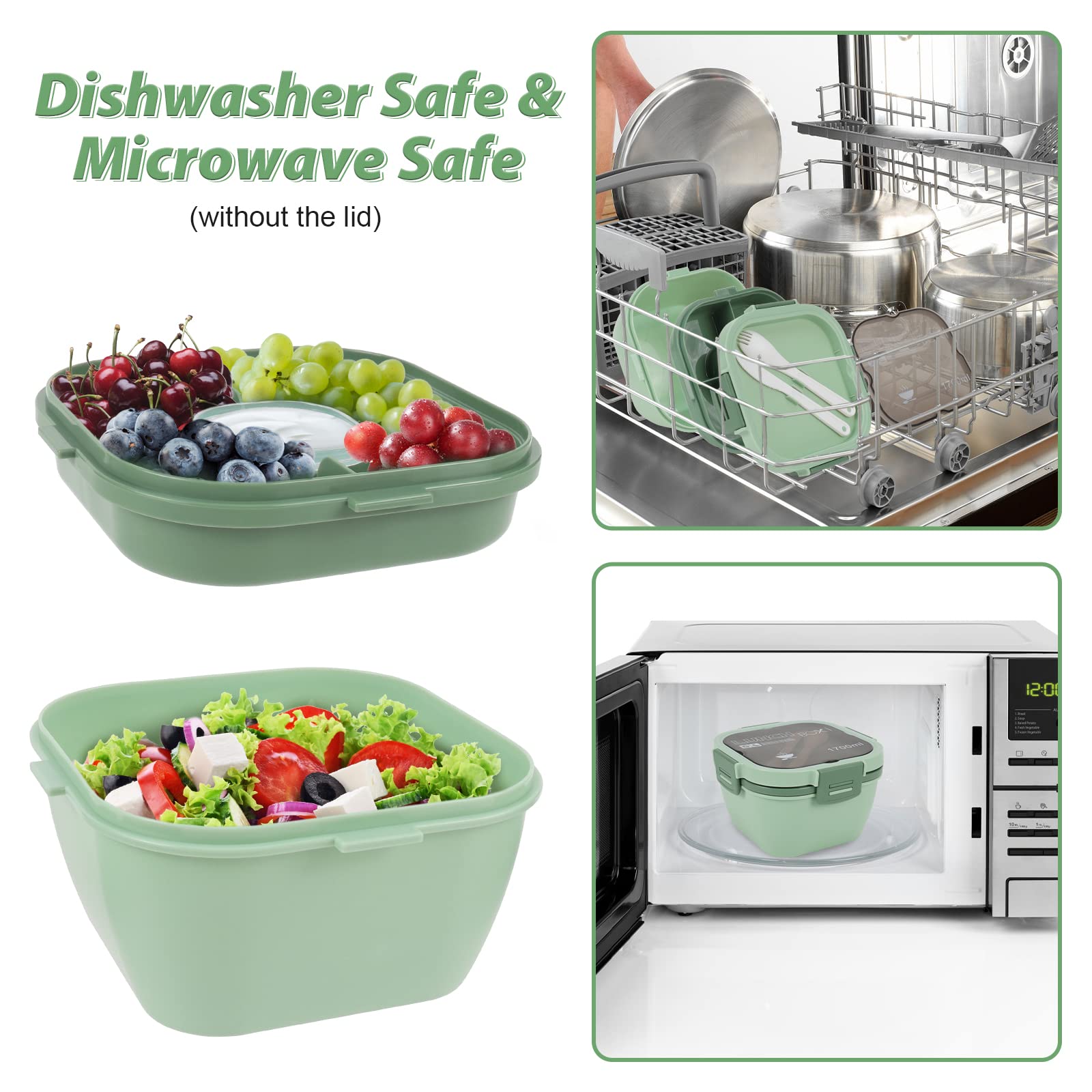 Ensaladera Bento Wohntec 1600ML Con Hielo - 4 Compartimentos + Salsa, Ideal Para Oficina, Picnic O Escuela (Azul)
