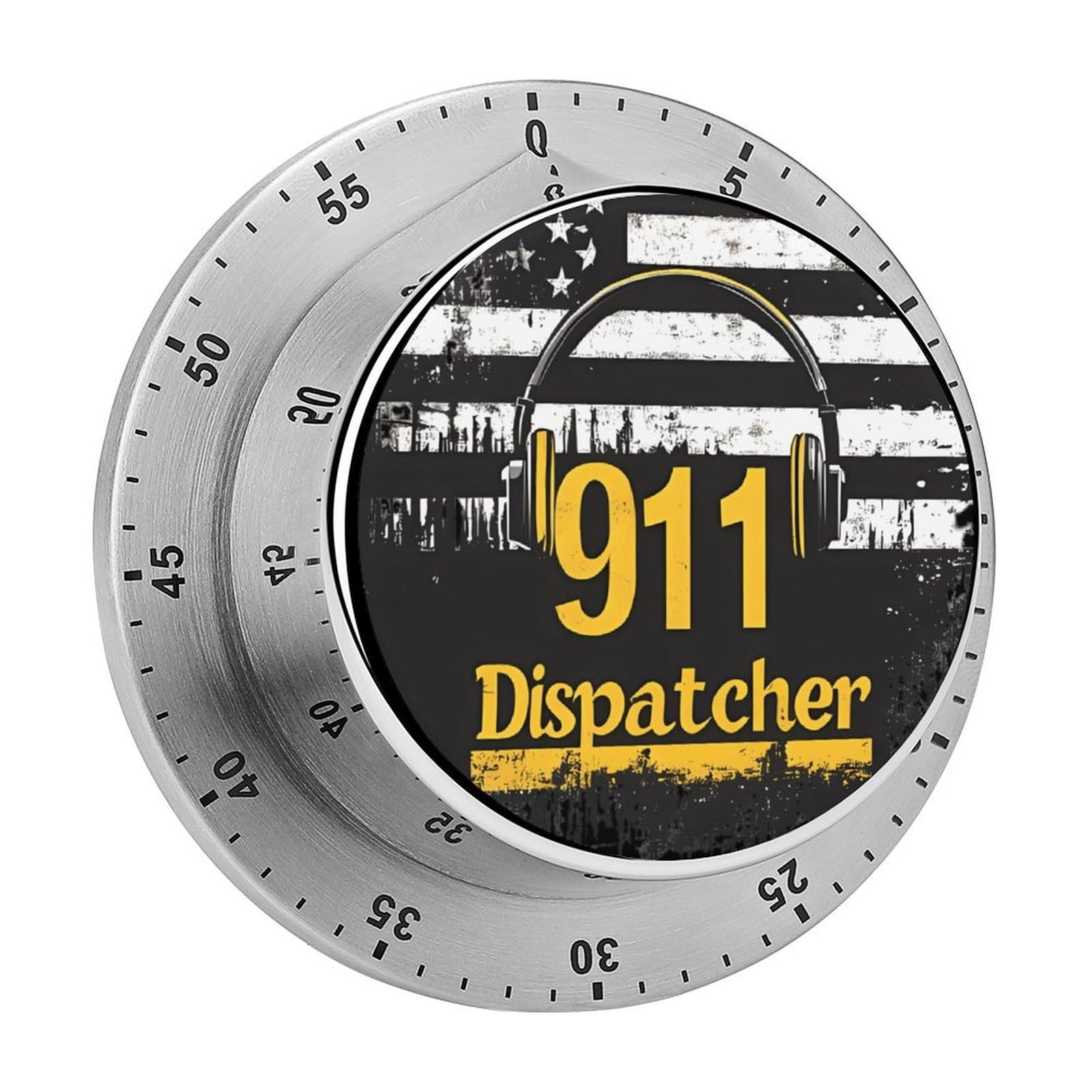 911 Dispatcher U.S. Flag Funny Timer 60 Minute Countdown Timer Mechanical Time Management Tool for Kitchen Work