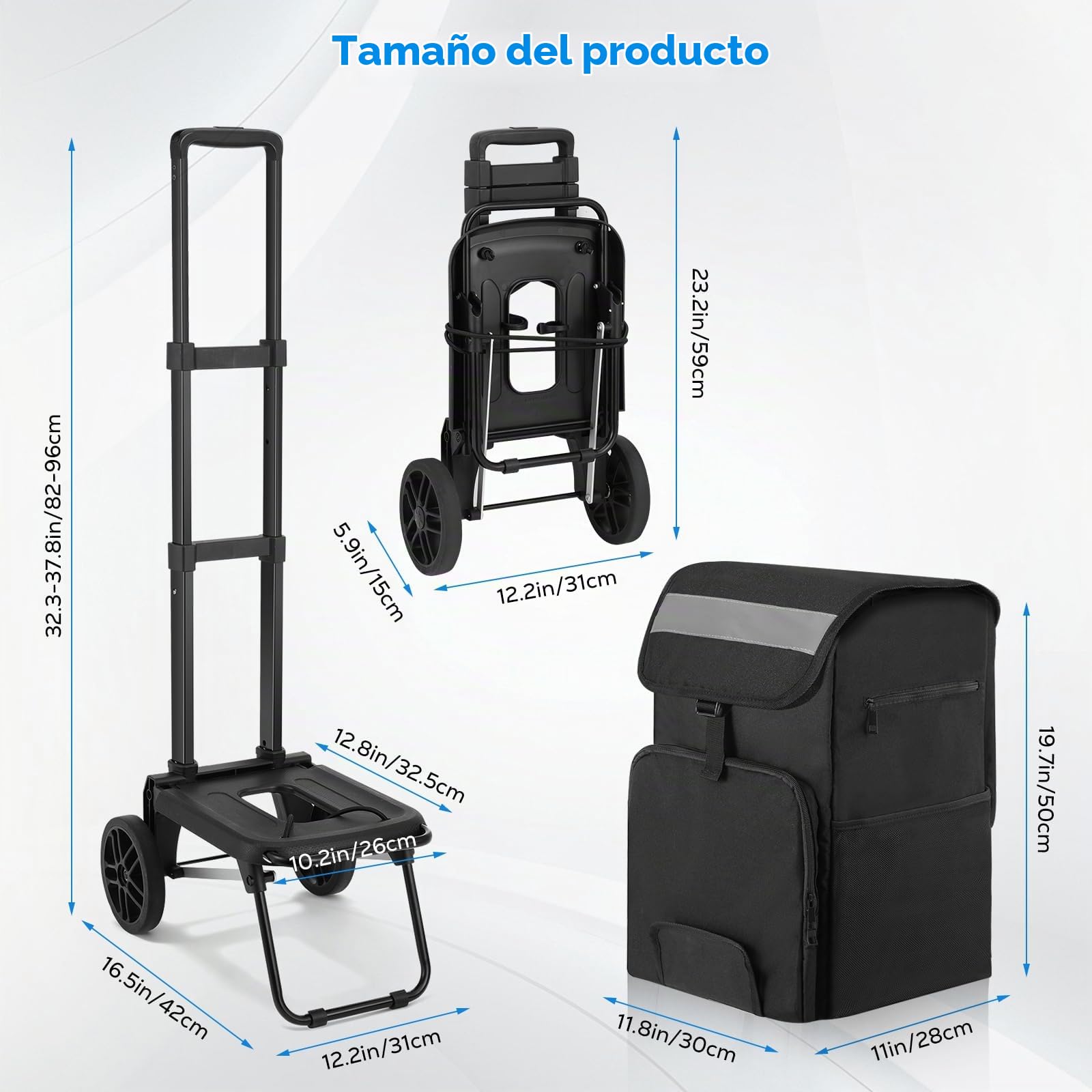 Housolution Carrito Carro Compra Plegable con Ruedas | 46L/136KG Capacidad, 2 en 1 Carretilla de Transporte Compacto para Acampar y Viajes