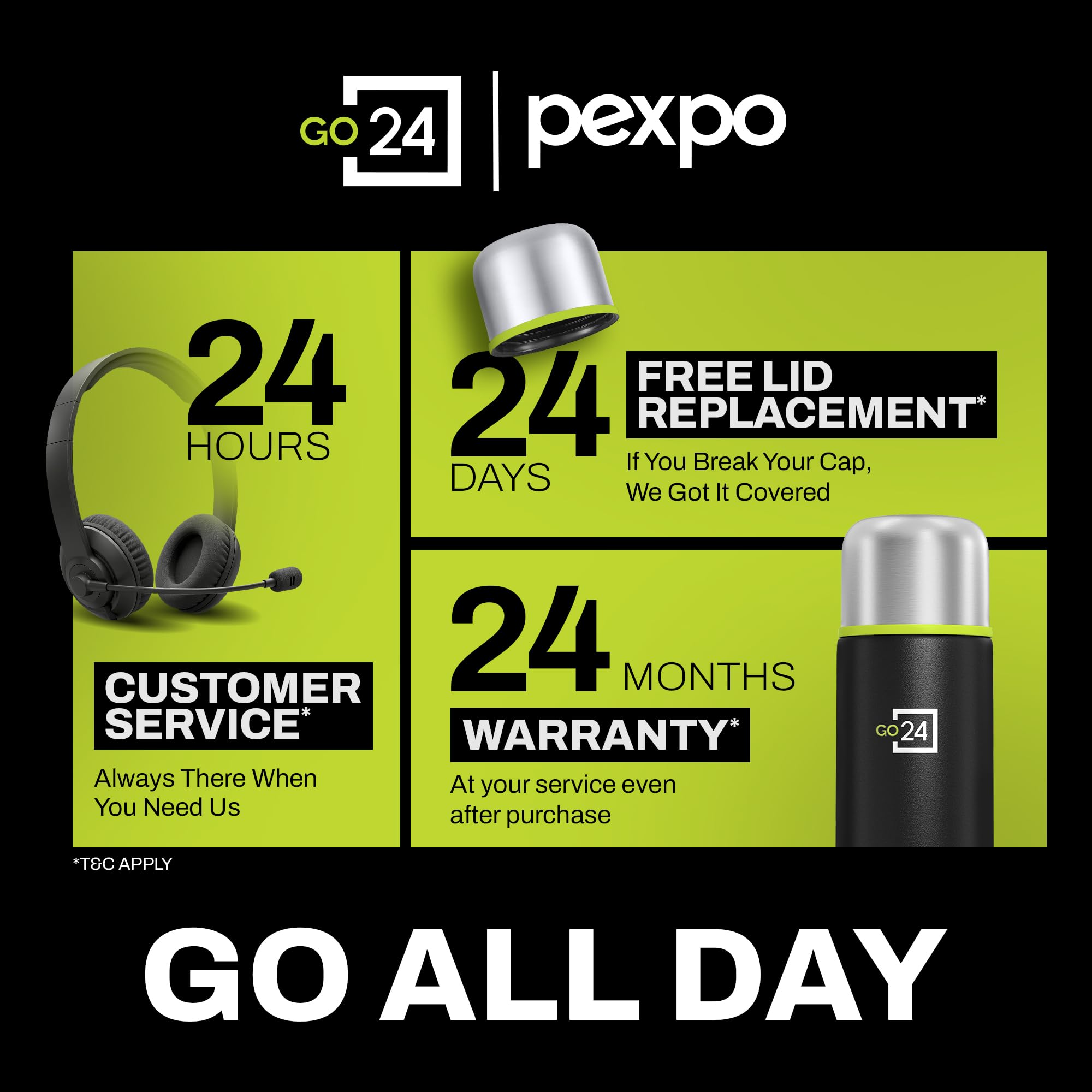 Go24 Flamingo Stainless Steel Water Bottle - Black -3