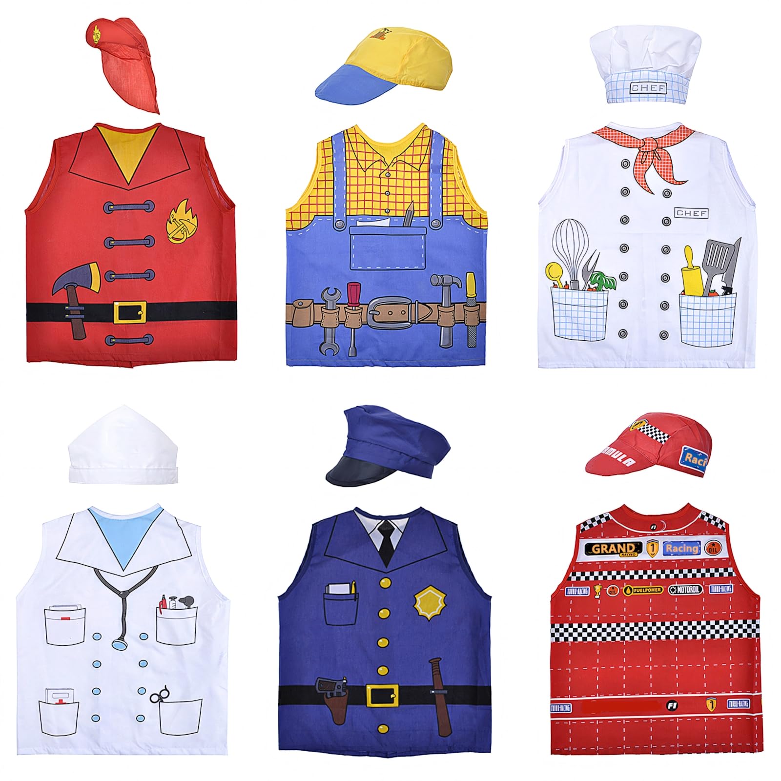 TOPTIE Karriere-Rollenspiel-Kostüme für Kinder, 6-teiliges Set für Jungen und Mädchen von 3–8 Jahren, Beruf, Rollenspiel für Halloween, Verkleidungen, Weihnachten