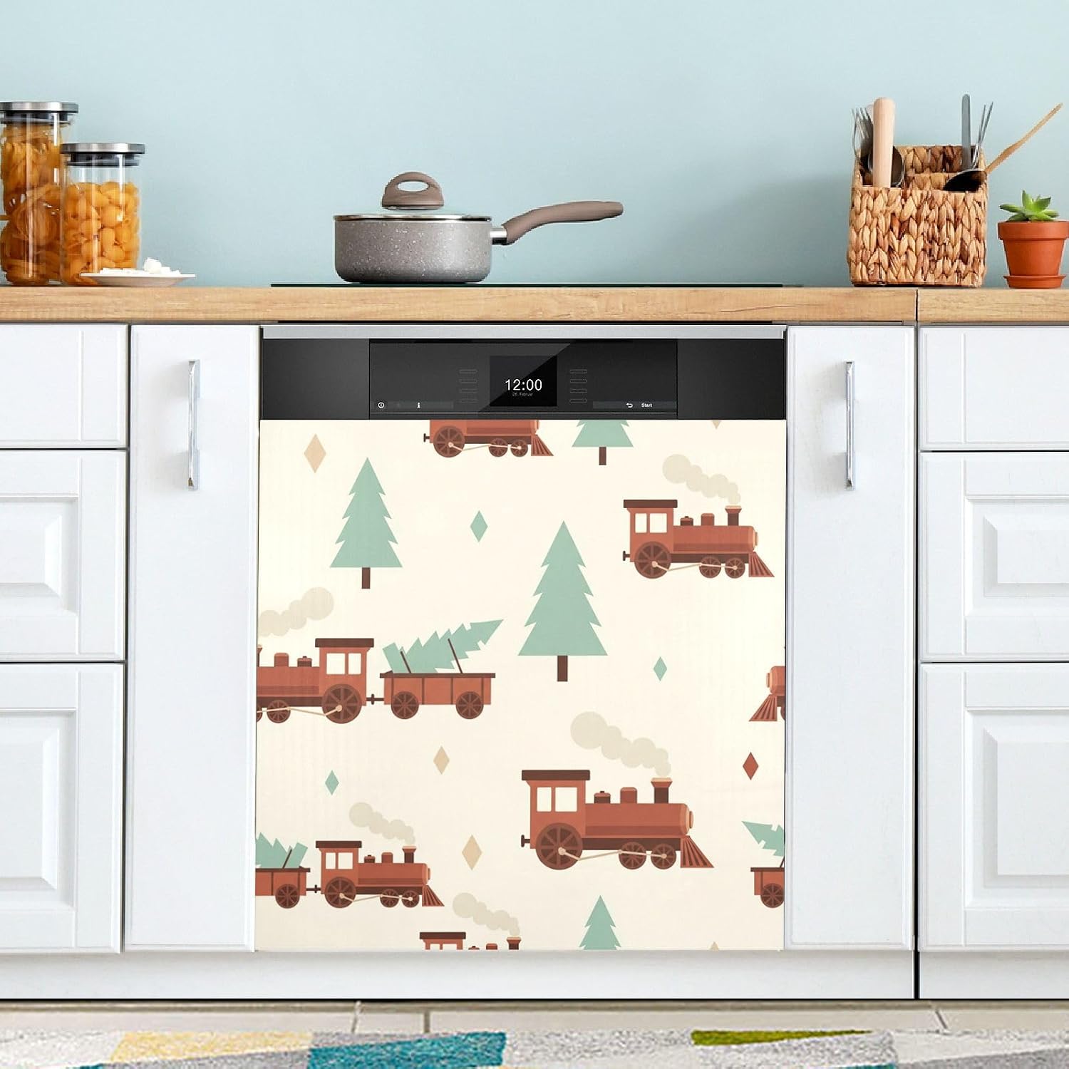 QUGRL Train Tree Diamonds Pattern Dishwasher Magnet Cover Front Door Decorative Refrigerator Covers Magnetic Sheet Sticker Wash Machine Fridge Panel Decal for Kitchen Appliance 23x26 in