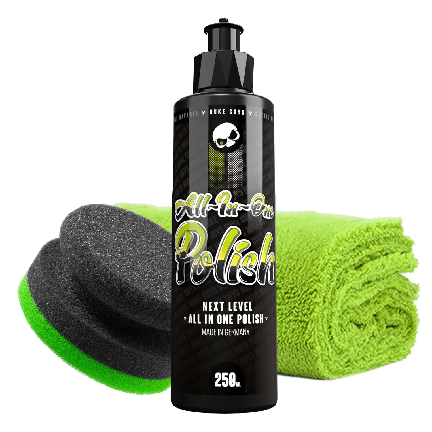 NUKE GUYS Autopolitur Set | 250ml Politur mit Versiegelung + Poliertuch + Polierschwamm | Zur Beseitigung leichter Kratzer mit Hochglanz Finish & Schutz | Auto Lackpolitur für alle Lackfarben