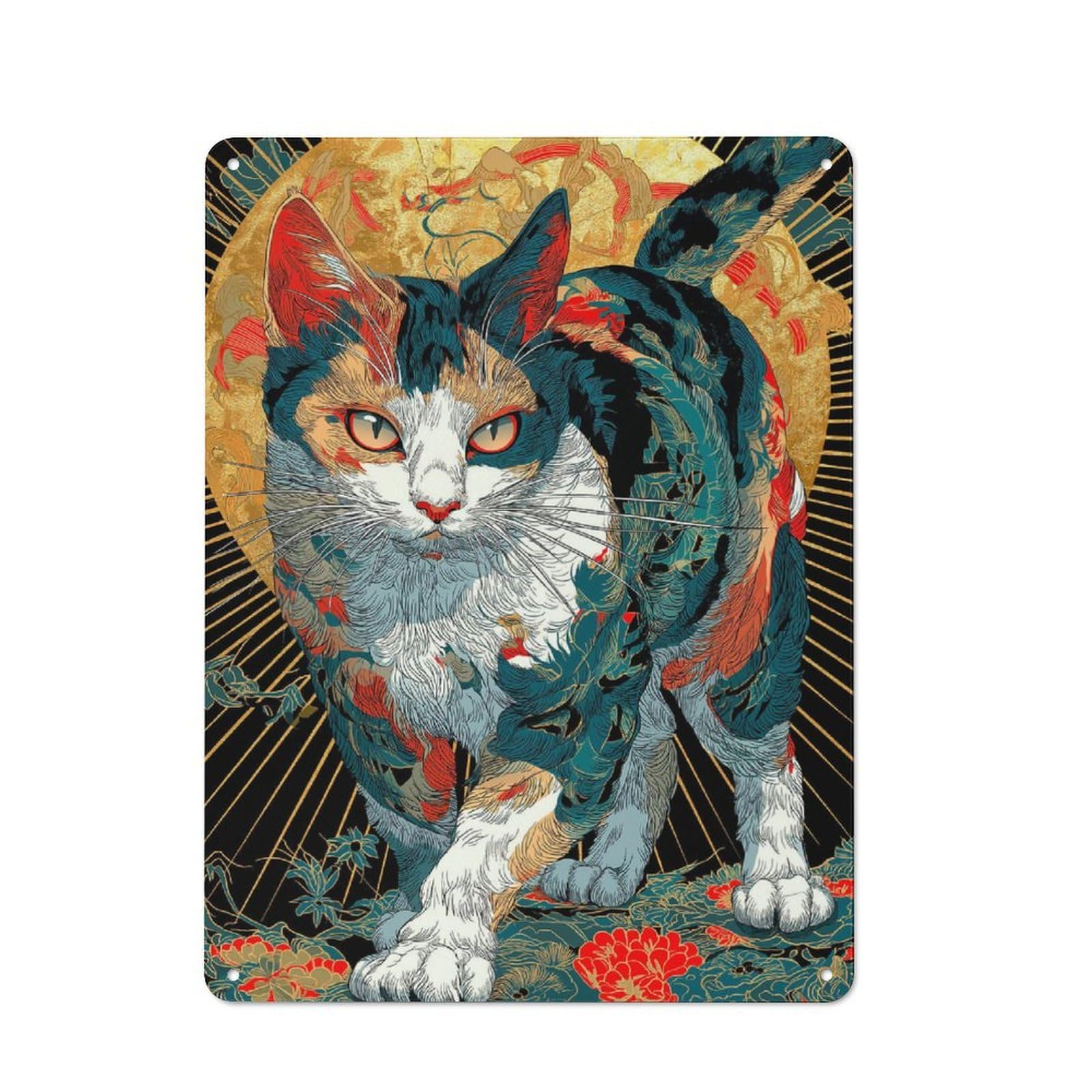 Vintage Ornate Cat Illustration Metal Plaque 40x30cm, Diner Style Decor for Bakery, Diner, Cafe Or Family Room