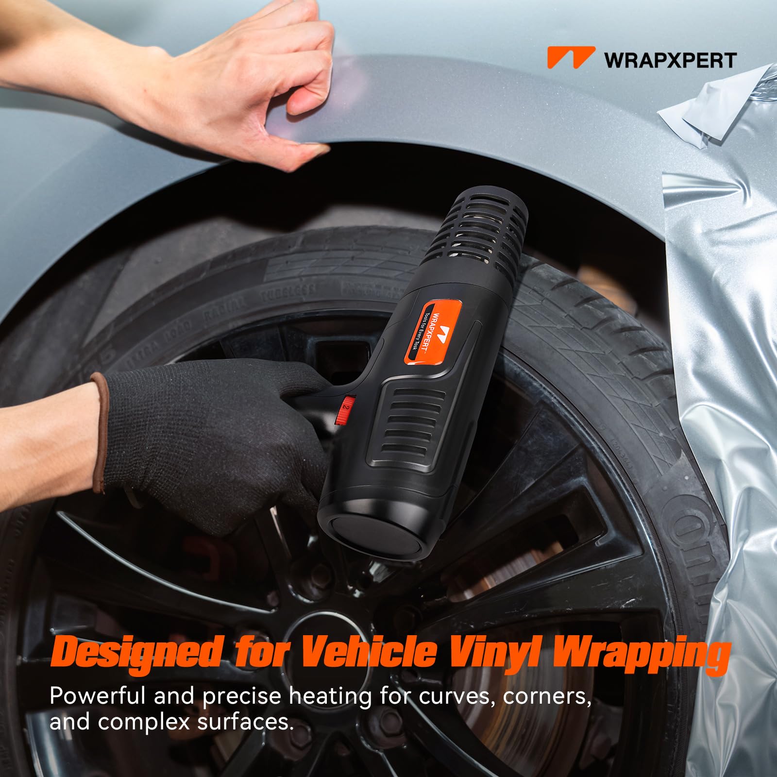 WRAPXPERT Pistola de calor para envoltura de vinilo de 1600 W, 50.0 °C a 650.0 °C con 2 velocidades de aire de temperatura variable, calentamiento rápido, pistola de aire caliente resistente para