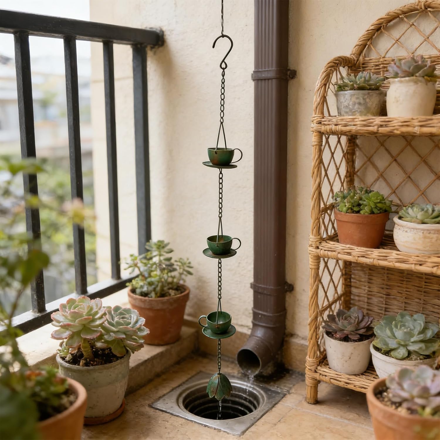 Heavy Iron Decorative Cup Rain Chain Traditional Rainwater Extensions for Practical and Attractive Outside Use Iron Rain Chain