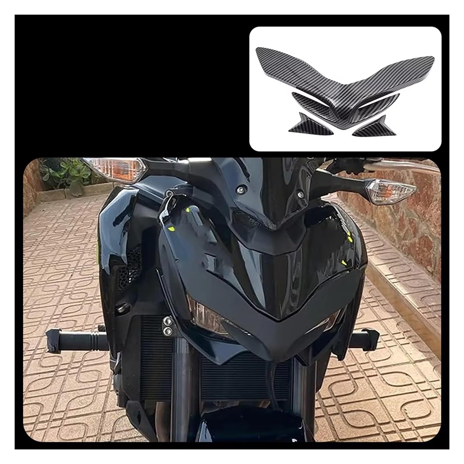 Per KAWASAKI Per Z900 2017-2024 Moto Carenatura Anteriore Piccola Ala Anteriore Becco Naso Cono Estensione Della Copertura Motocicletta Aerodinamica Winglet Kit(Carbon pattern)