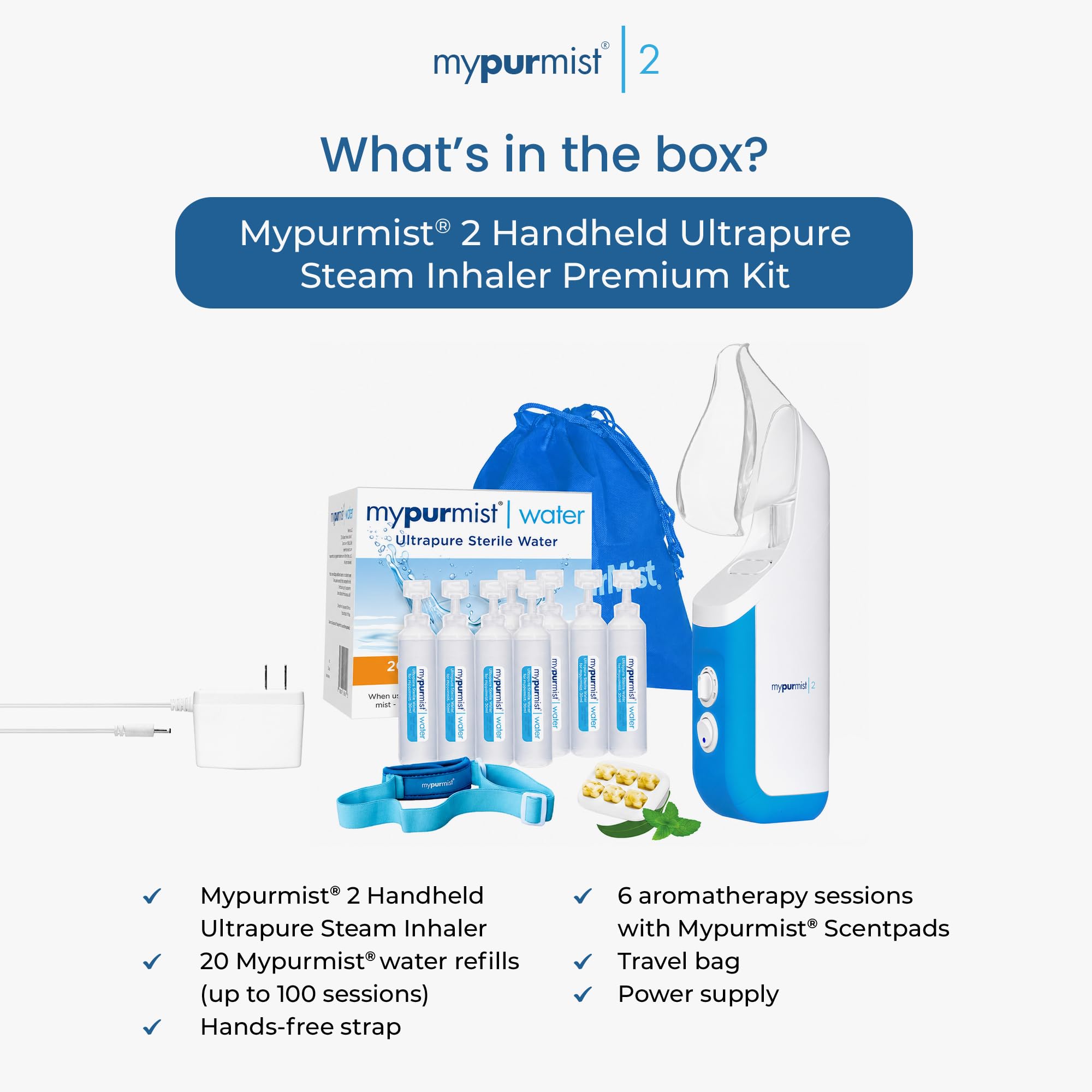 Mypurmist Premium Vorteilspackung – Handheld Ultrapure Instant Steam Inhalator – Schnelle Allergie Nase Verstopfung Erkältung Husten Sinus Linderung – Verdampfer Luftbefeuchter Dampfgarer, Stimmpflege