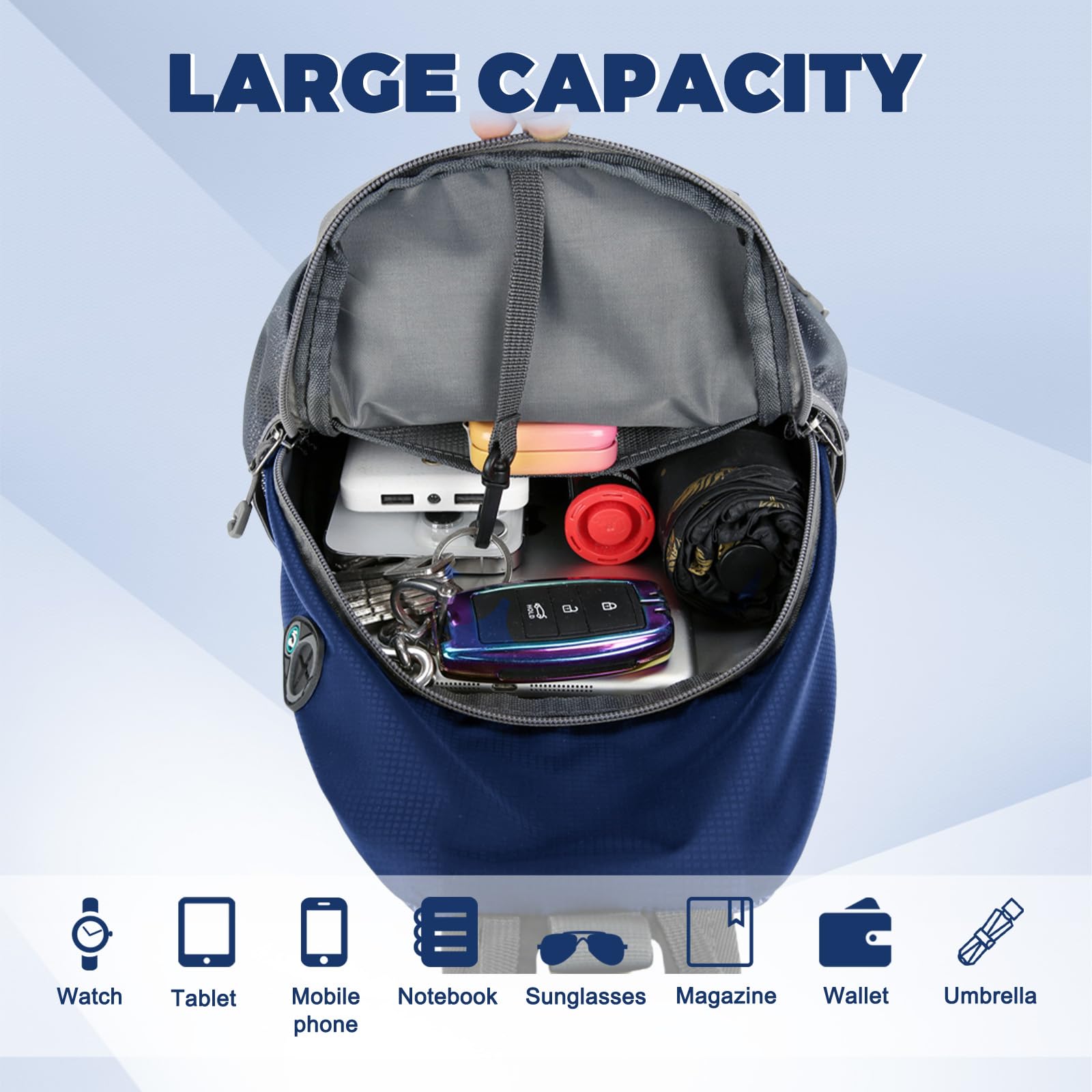 Aucuu Sling plecak, torba na klatkę piersiową, mała torba na ramię, wielofunkcyjna torba crossbody, torba na ramię z otworem na słuchawki, plecak na ramię, na wędrówki, podróże, wspinaczkę, dla