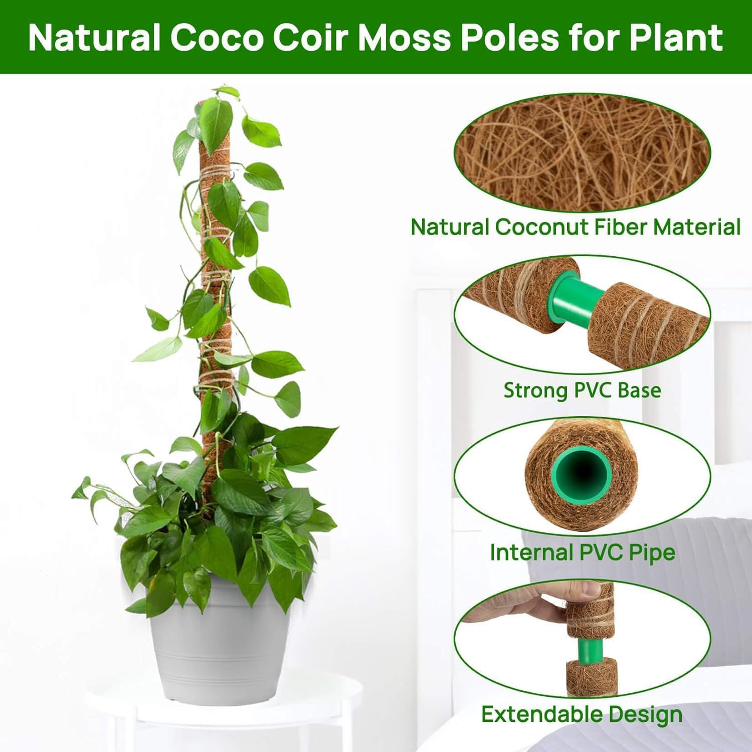 6 Stück 42CM Moosstab Monstera, Garden Sage Verlängerba Monstera Rankhilfe für Pflanzen, Kokos Pflanzenstab Monstera Moss Pole für Garten Kletterpflanzen Pflanzengitter (8 * 42cm)