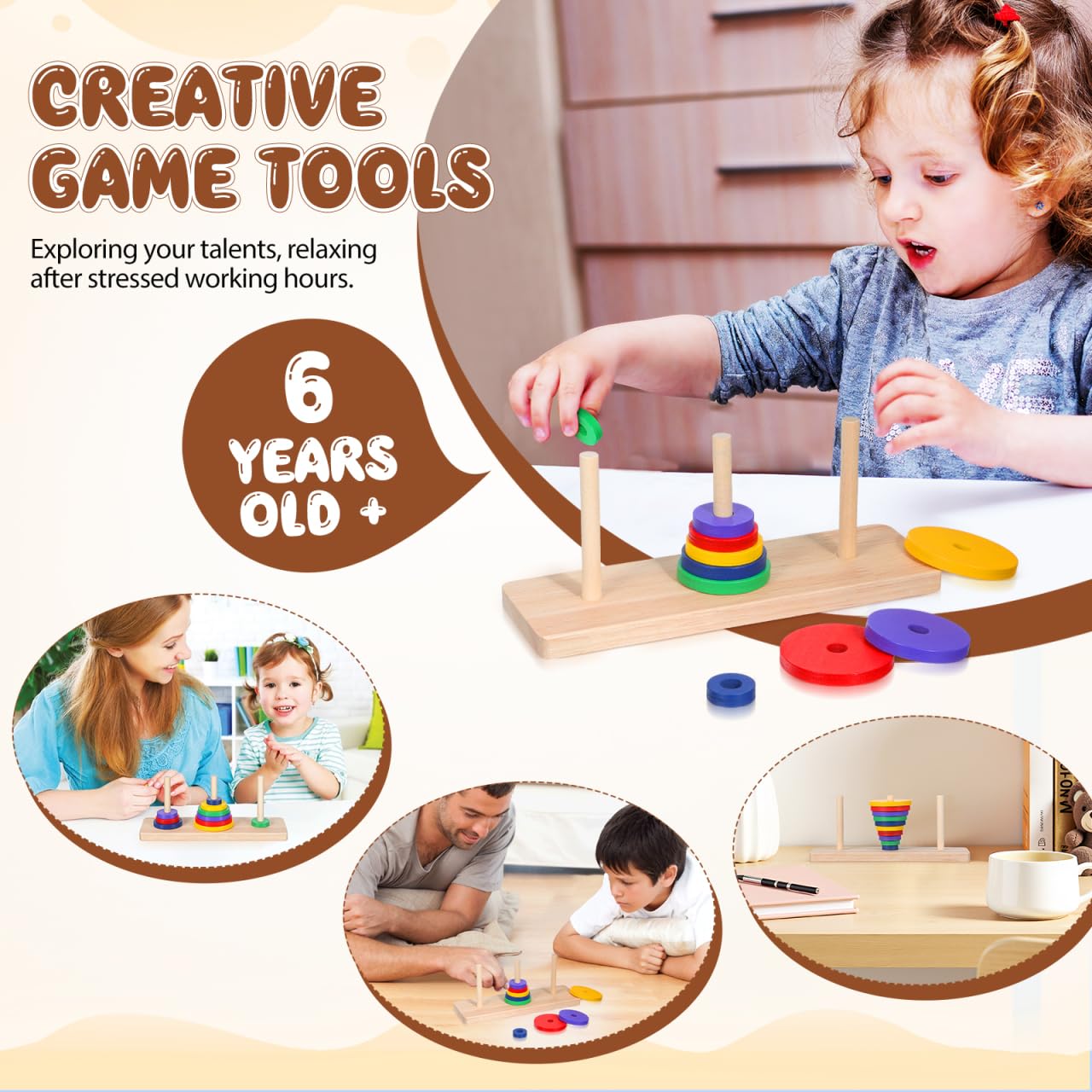 Gadpiparty Cerebro De Madera De Hanoi - Rompecabezas Mentales para Adultos Lu Ban Puzzle Pelota Desbloquear - Juego De Mesa Clásico De Madera