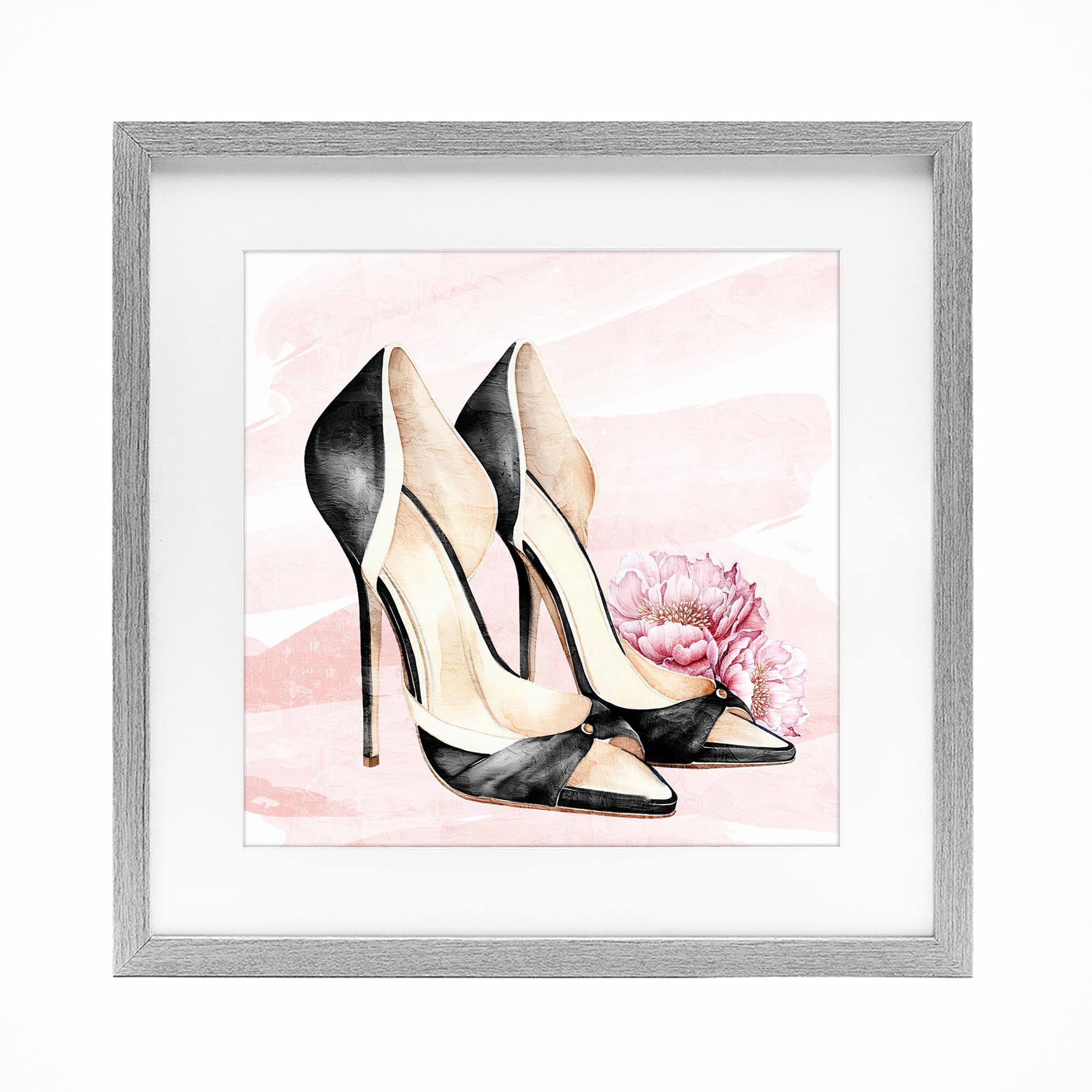 Stupell Industries Farmhouse Gray (Textured) 'Glam Time Heels'| Framed Print Under Glass
