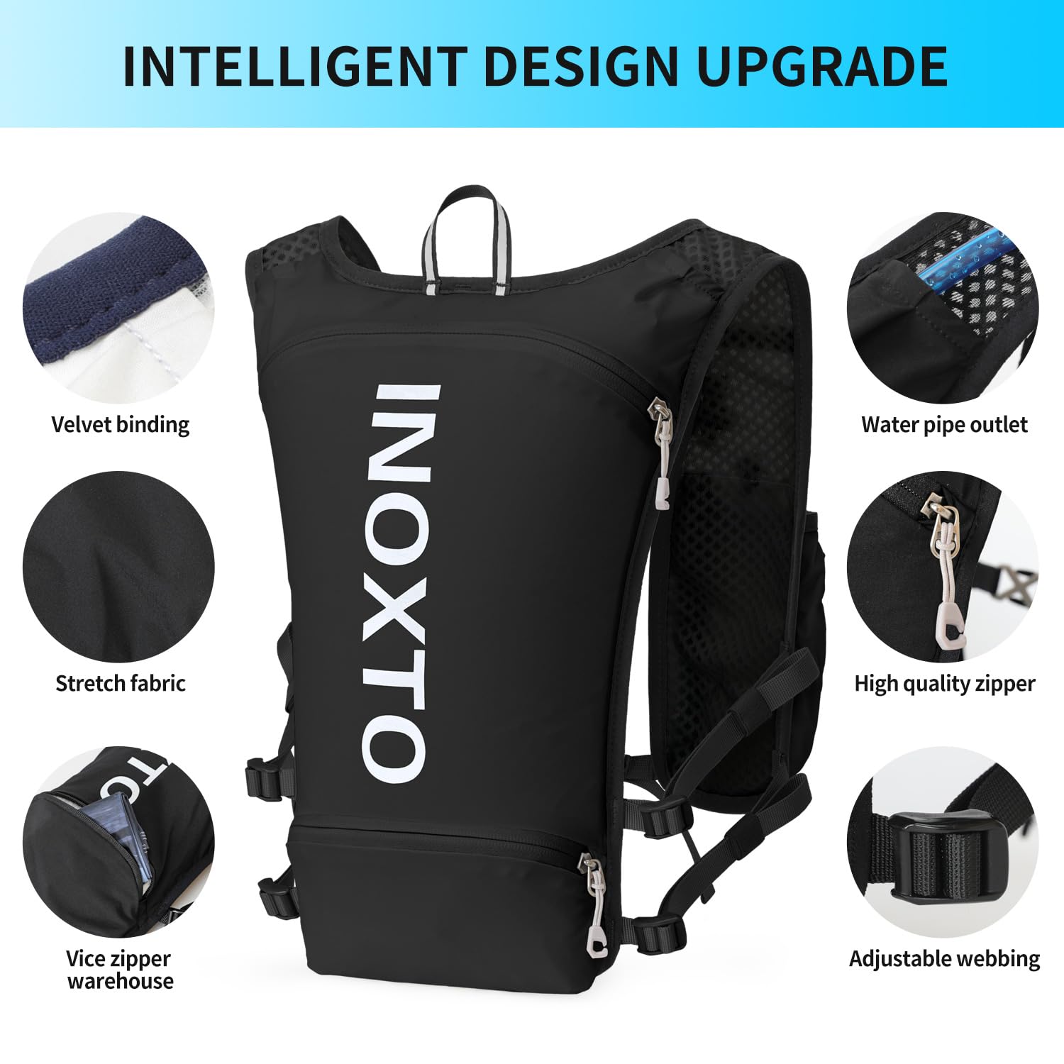 INOXTO Zaino da corsa con sacca idrica da 1,6 l, zaino per escursionismo, trail running, ciclismo, maratona, per donne e uomini