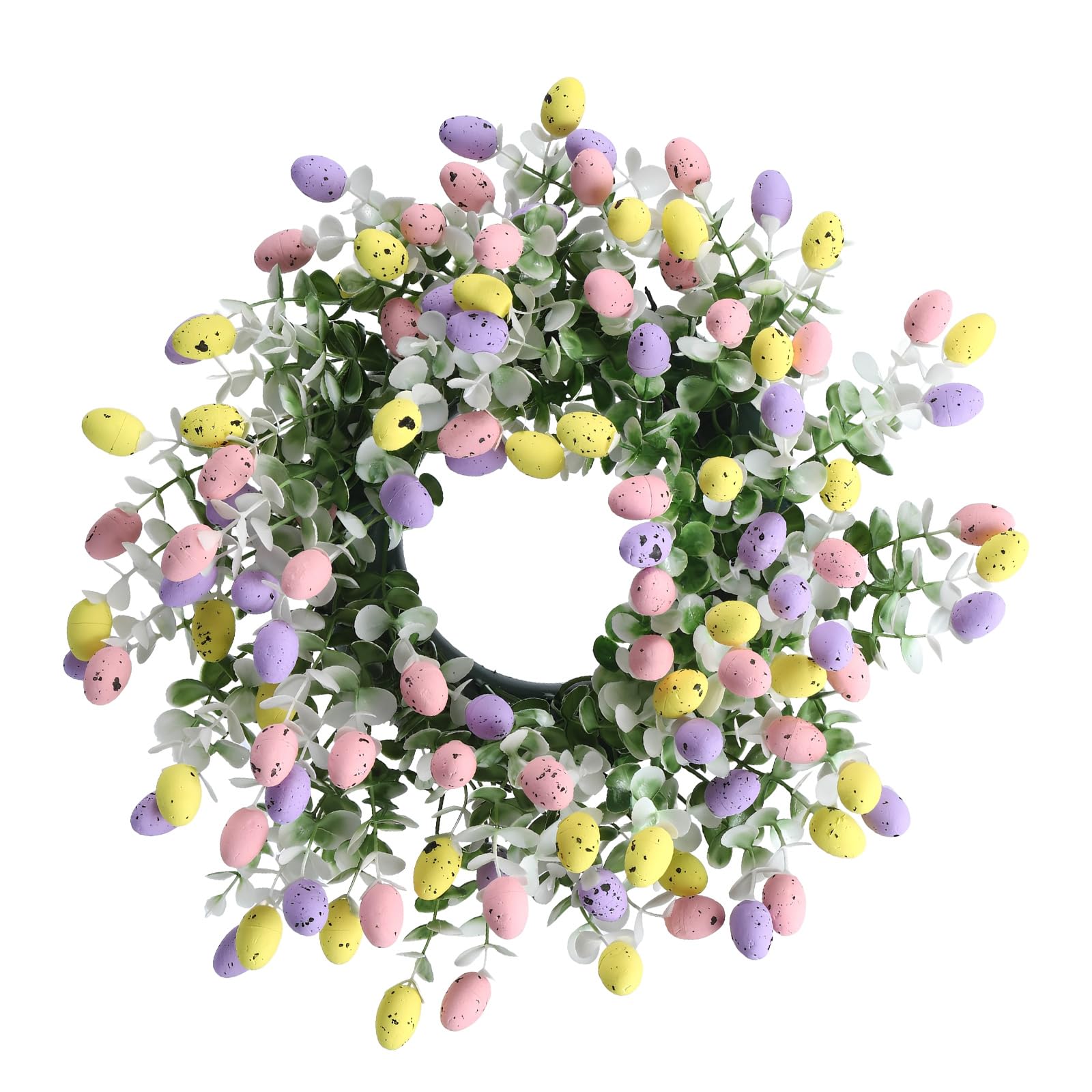 Kalttoy Wreath Artificial Flower Wreath with Easter Eggs Holiday Decoration for Front Door Window Festival Celebration Rattan