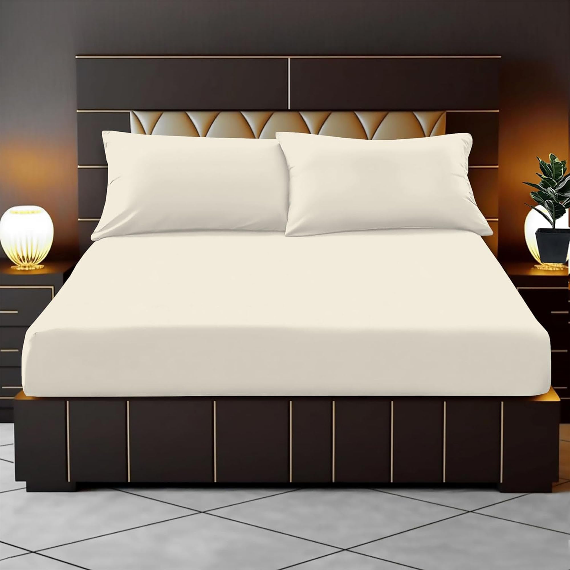 Reliancebedding Cream Double Fitted Sheet 35Cm Deep Pocket 100% Egyptian Cotton 400Tc