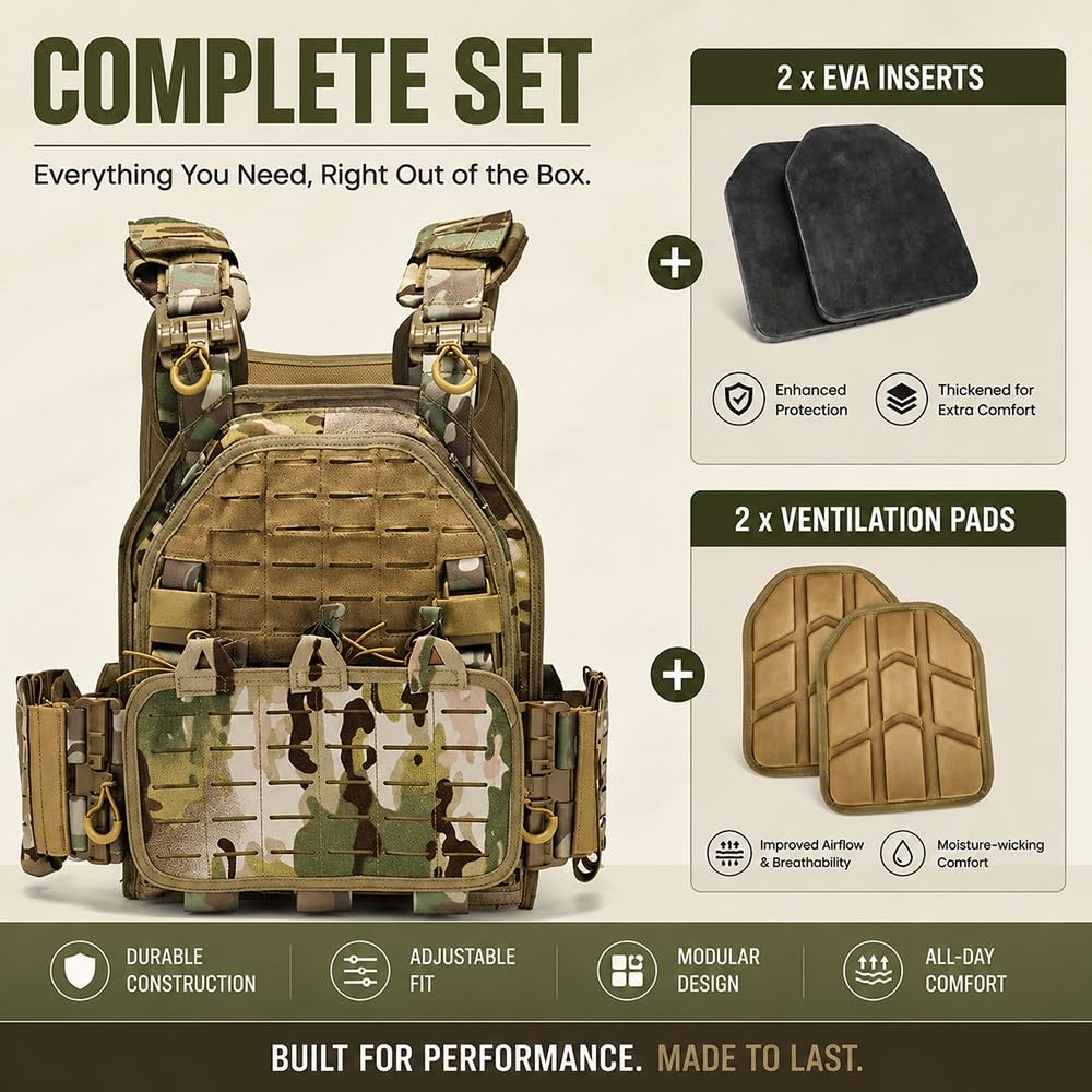 Chaleco Táctico Ajustable,Liberación Rápida Chaleco Modular Multibolsillos Acolchado Transpirable Chaleco Ligero para Airsoft Senderismo Camping Y Actividades Al Aire Libre